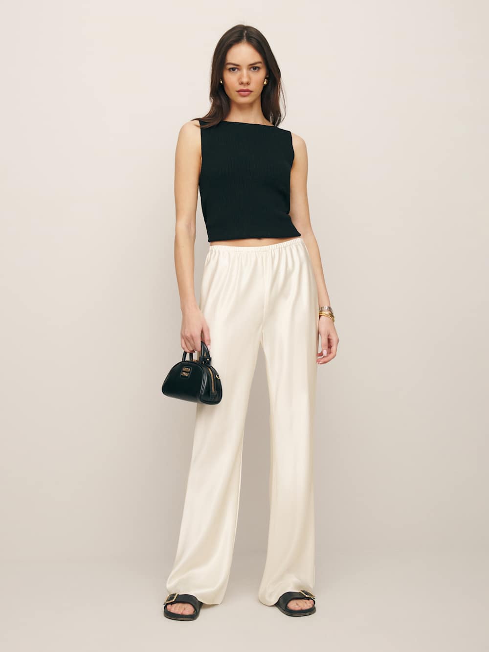 Petites Gale Satin Mid Rise Bias Pant