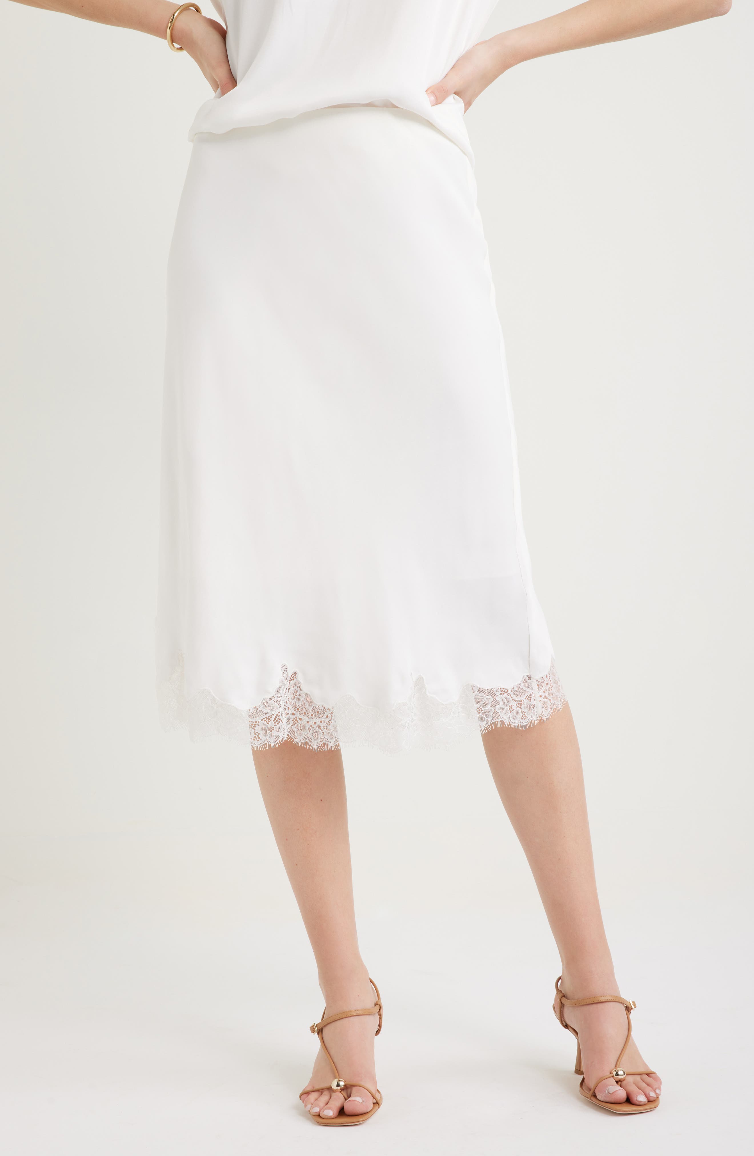 Nordstrom, Lace Trim Bias Cut Midi Skirt