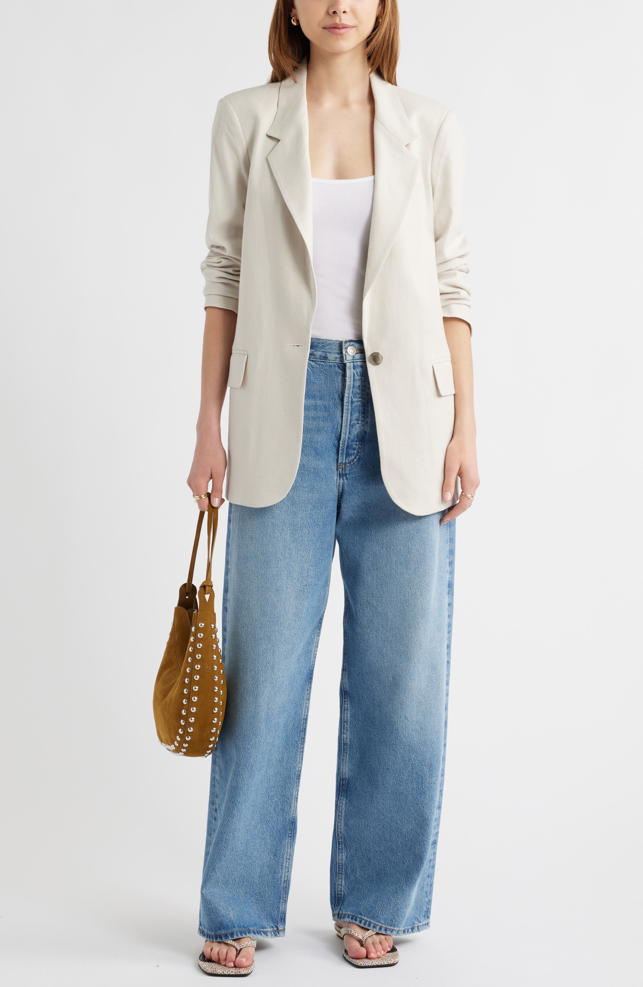 Open Edit, Everyday One-Button Linen Blend Blazer