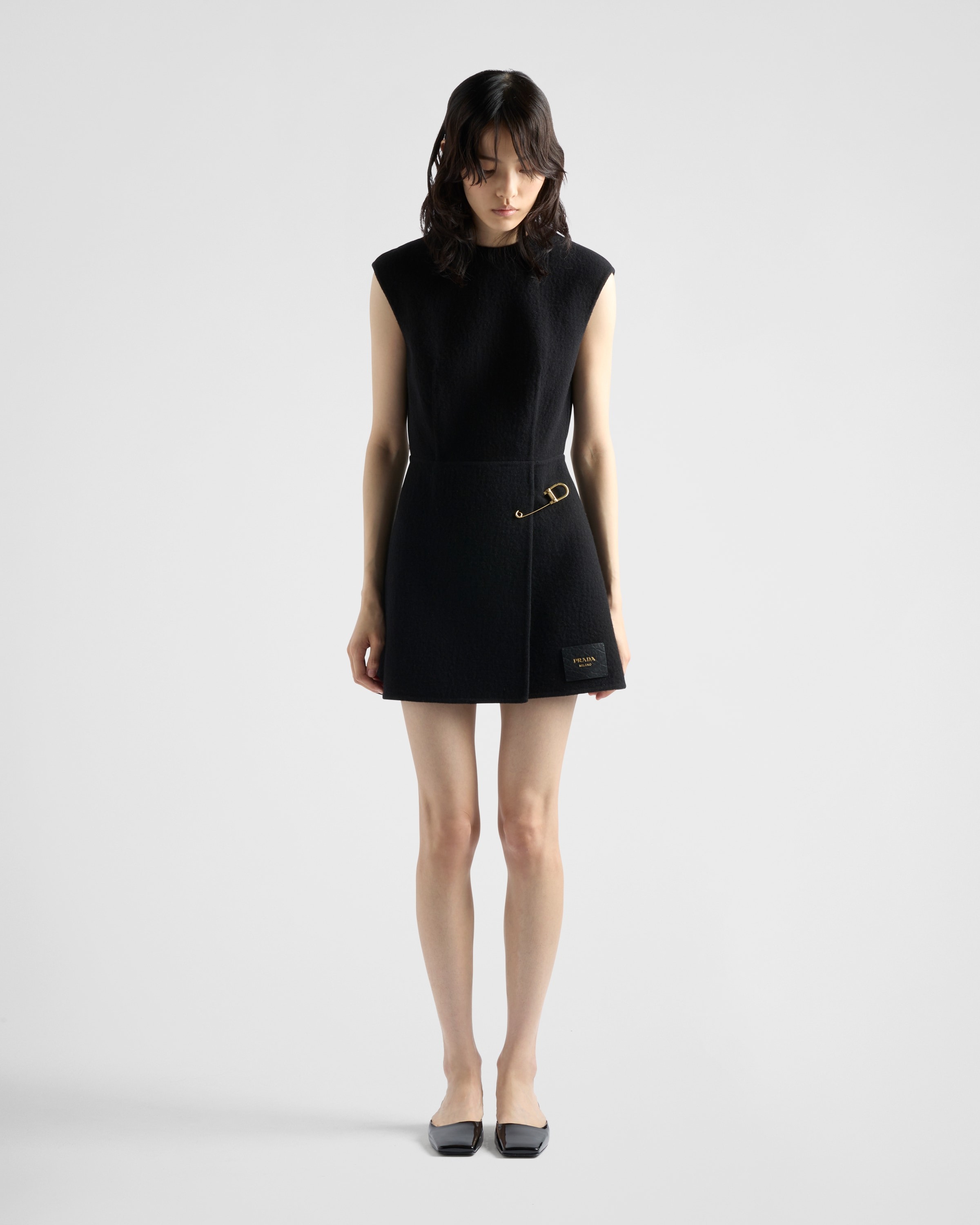 prada, Washed Twill Minidress with Safety Pin