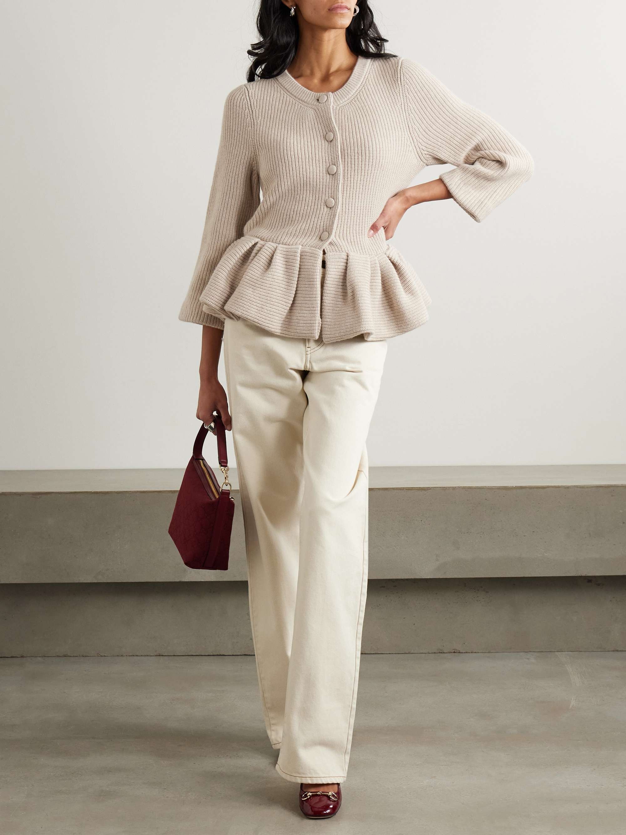 Ruffled Cashmere Peplum Cardigan