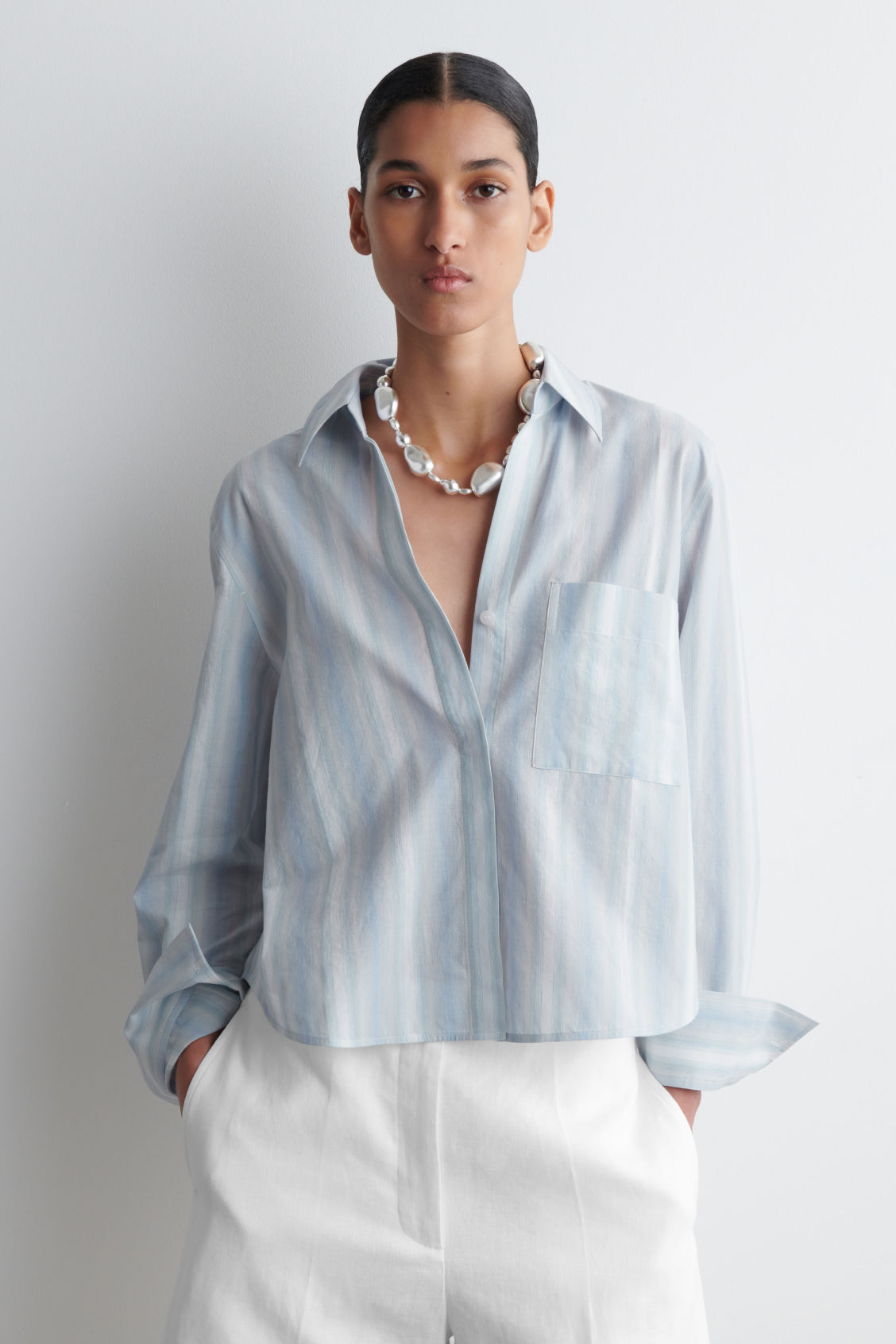 Cropped Striped Cotton Shirt