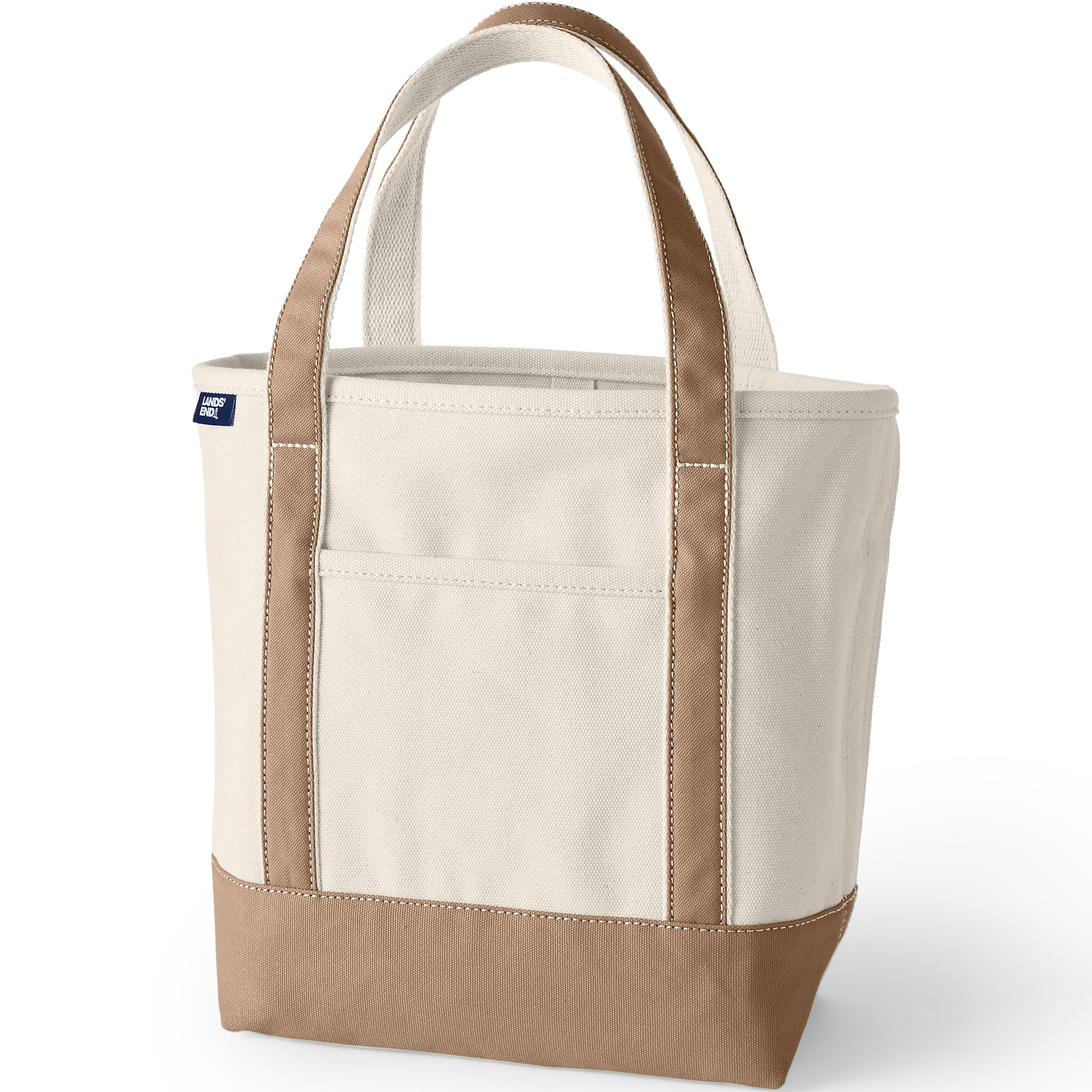 Lands' End, Medium Natural 5 Pocket Open Top Canvas Tote Bag