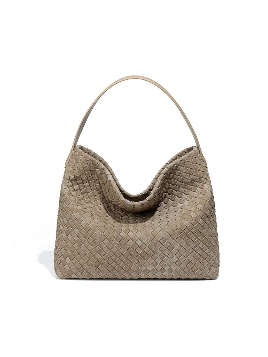 1060, Women's Braided Leather Tote Bag Stylish Suede Hobo Shoulder Bag With Woven Details