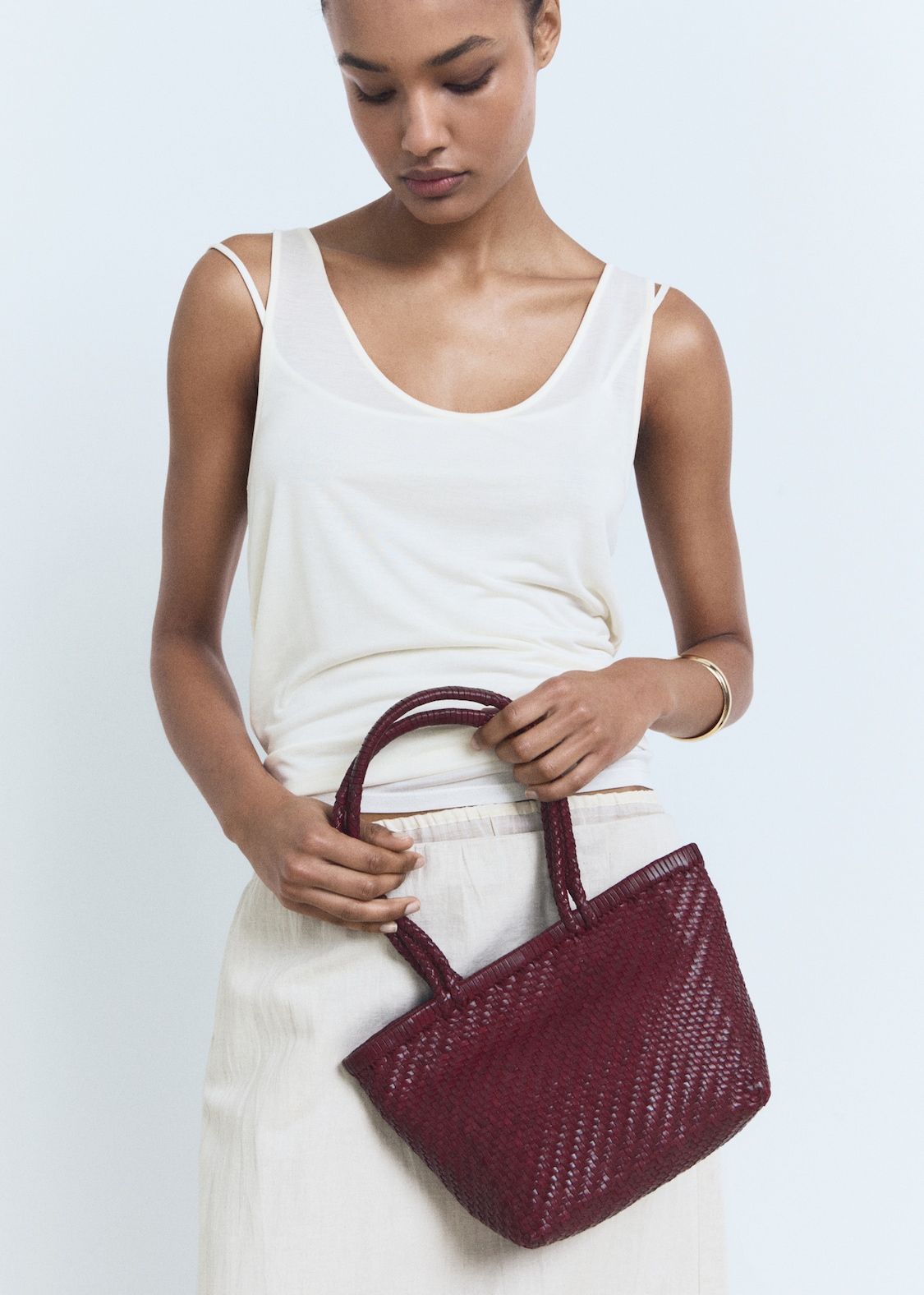 MANGO, Braided Leather Shoulder Bag