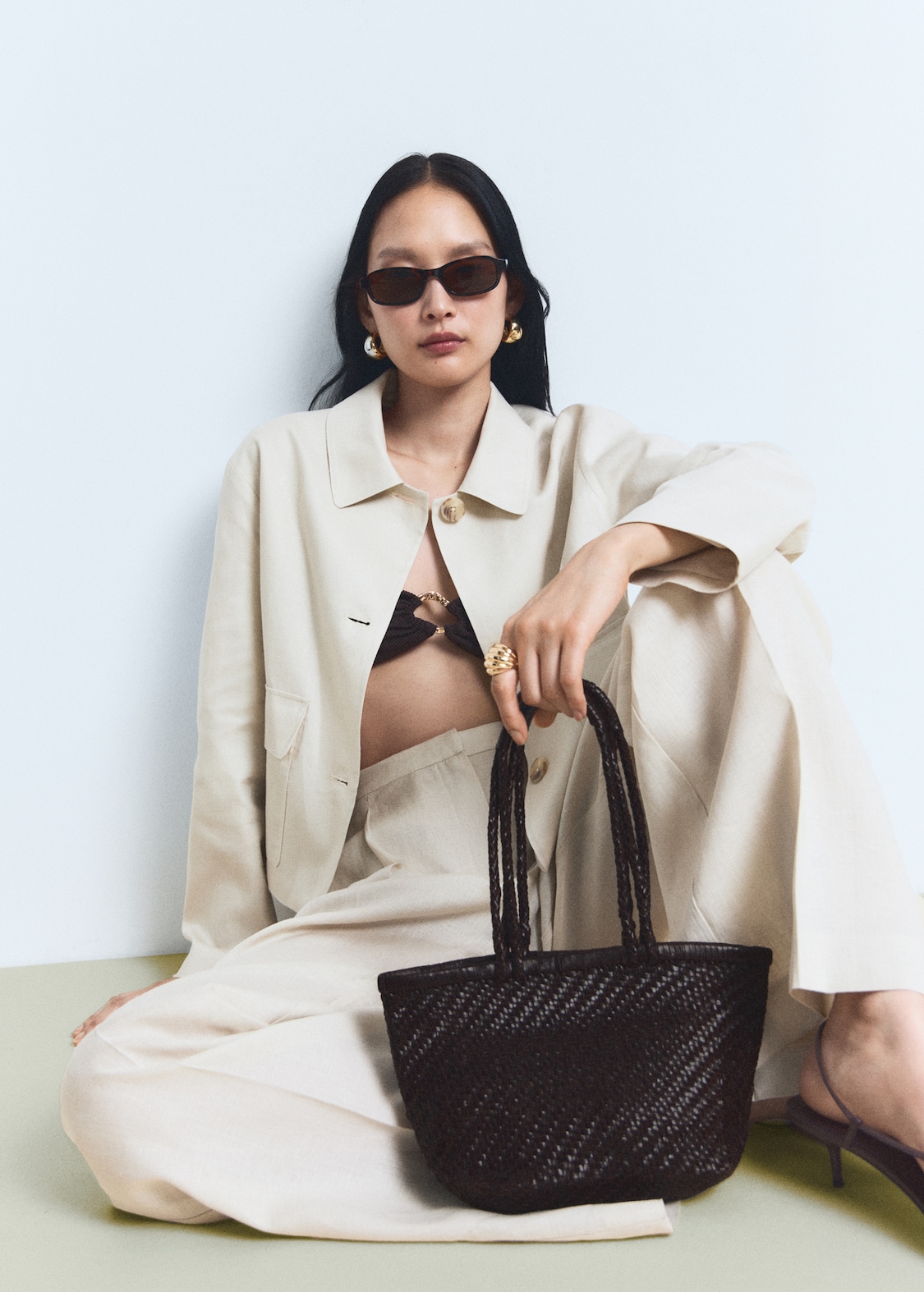 MANGO, Braided Leather Shoulder Bag