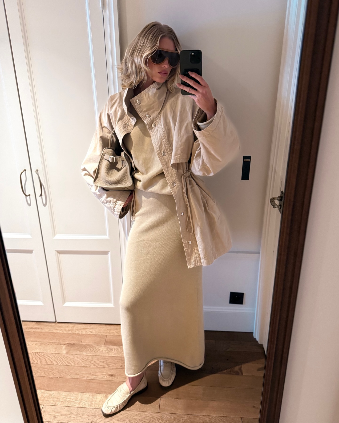 Elsa Hosk with draped bob and beige outfit