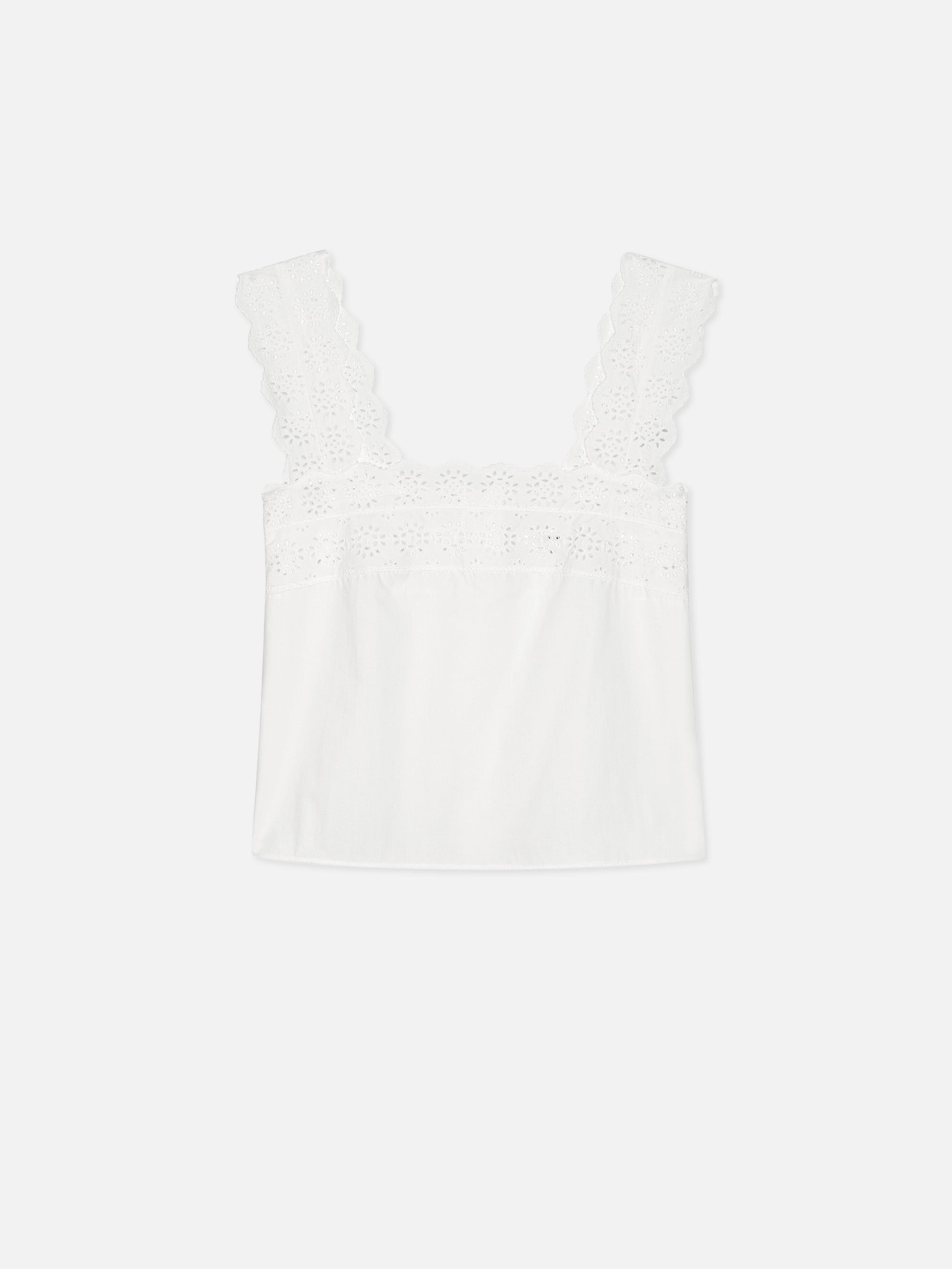 frame embroidered white tank