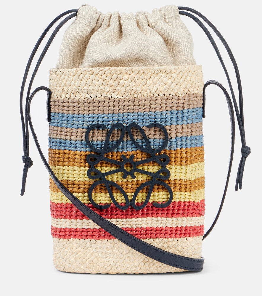 Anagram Striped Raffia Phone Pouch