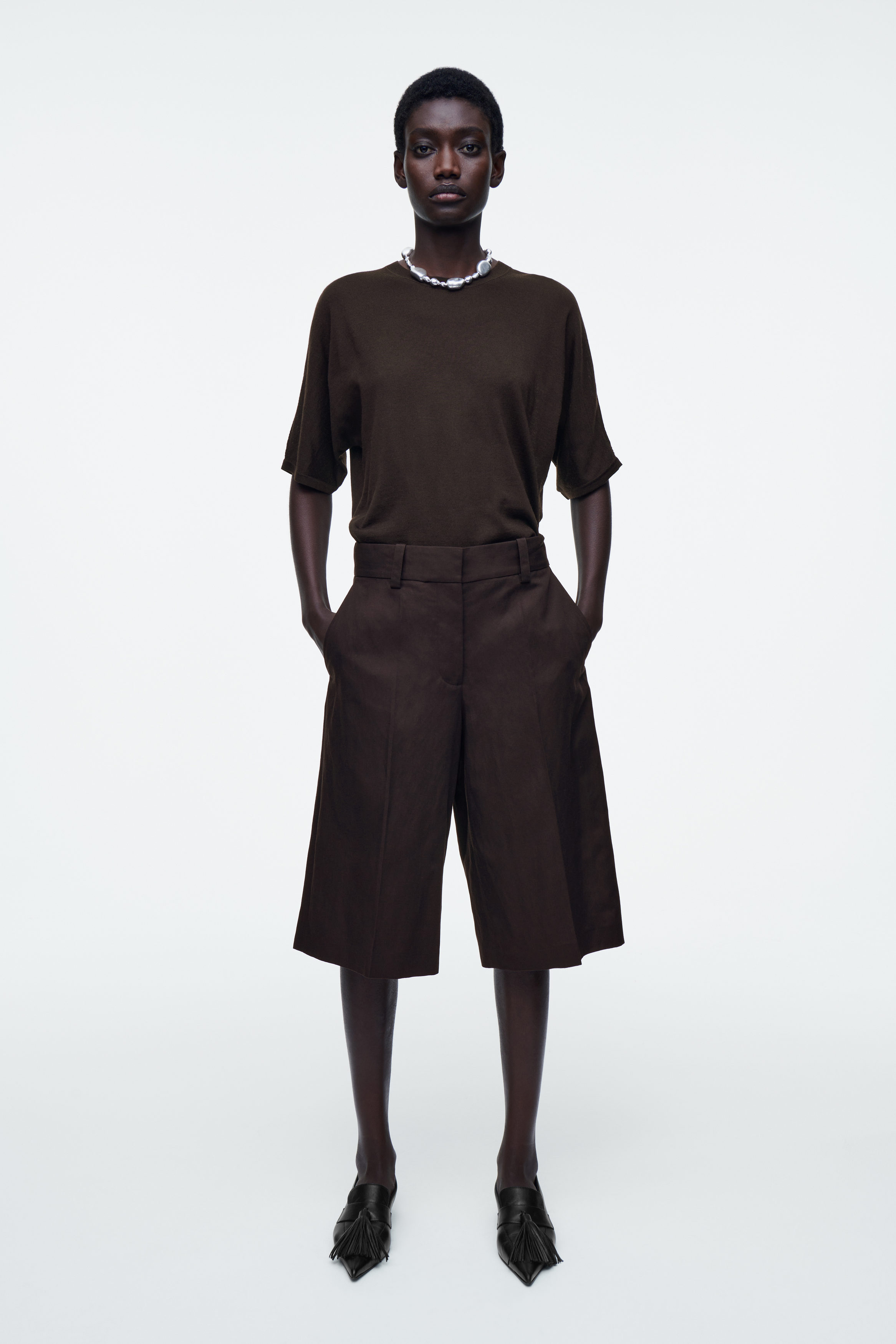 Tailored Linen-Blend Longline Shorts