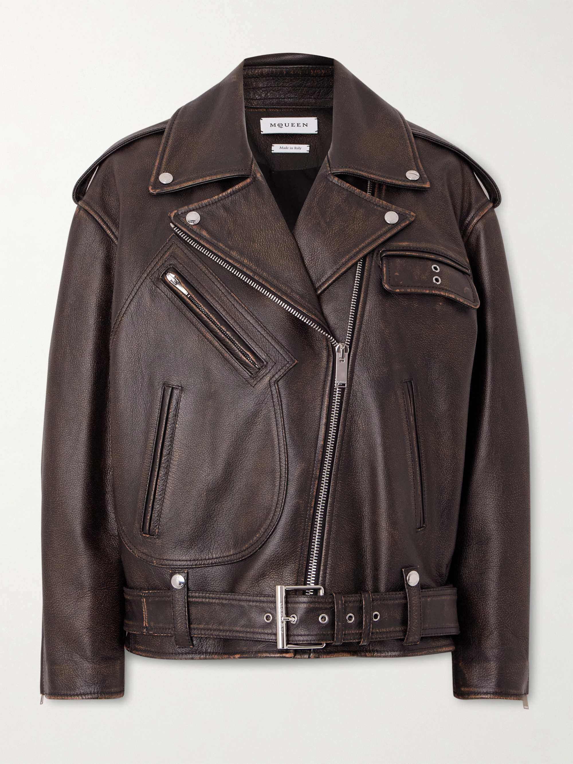Distressed Leather Biker Jacket