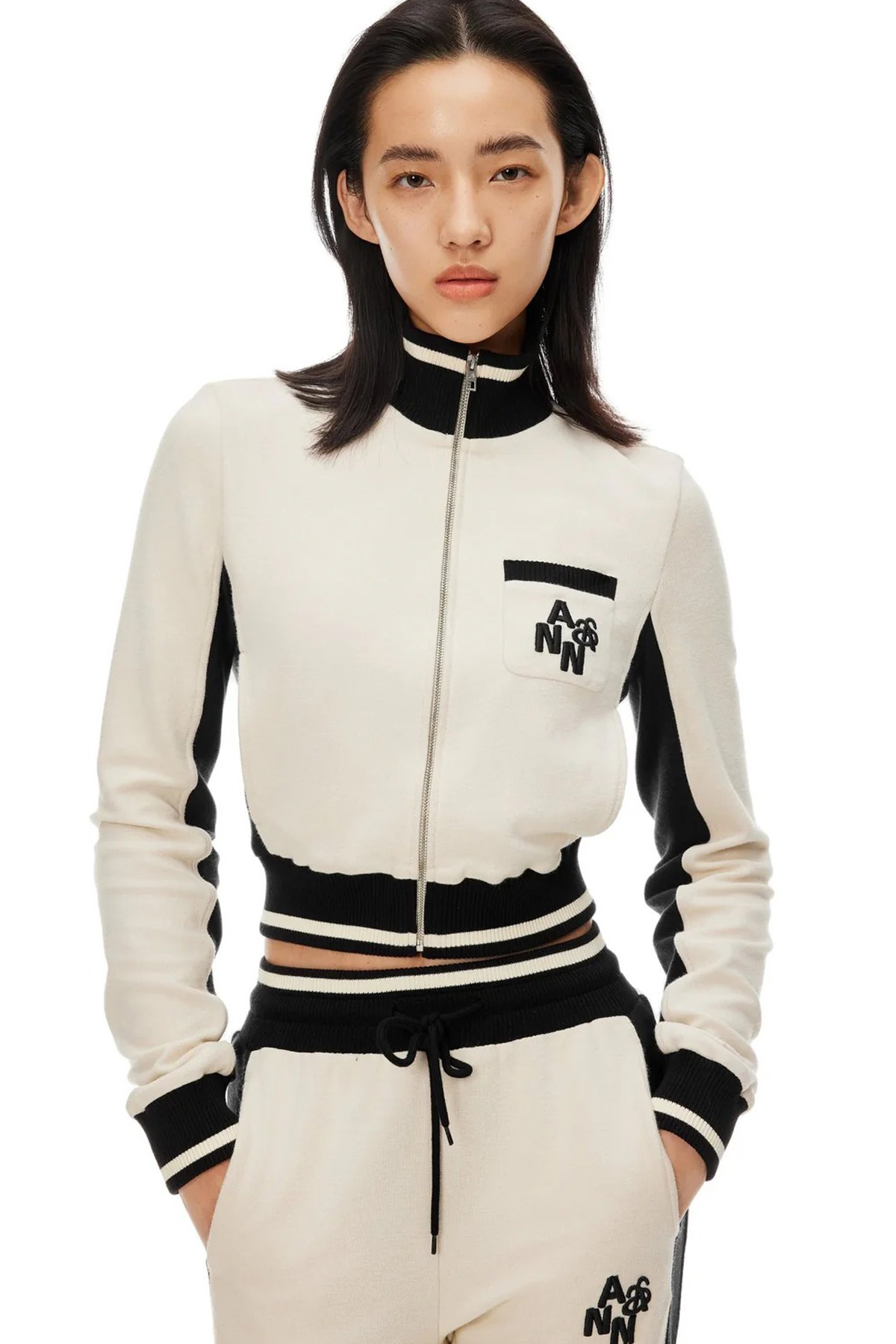 Beige Stand Collar Knit Slim Zip-Up Shirt