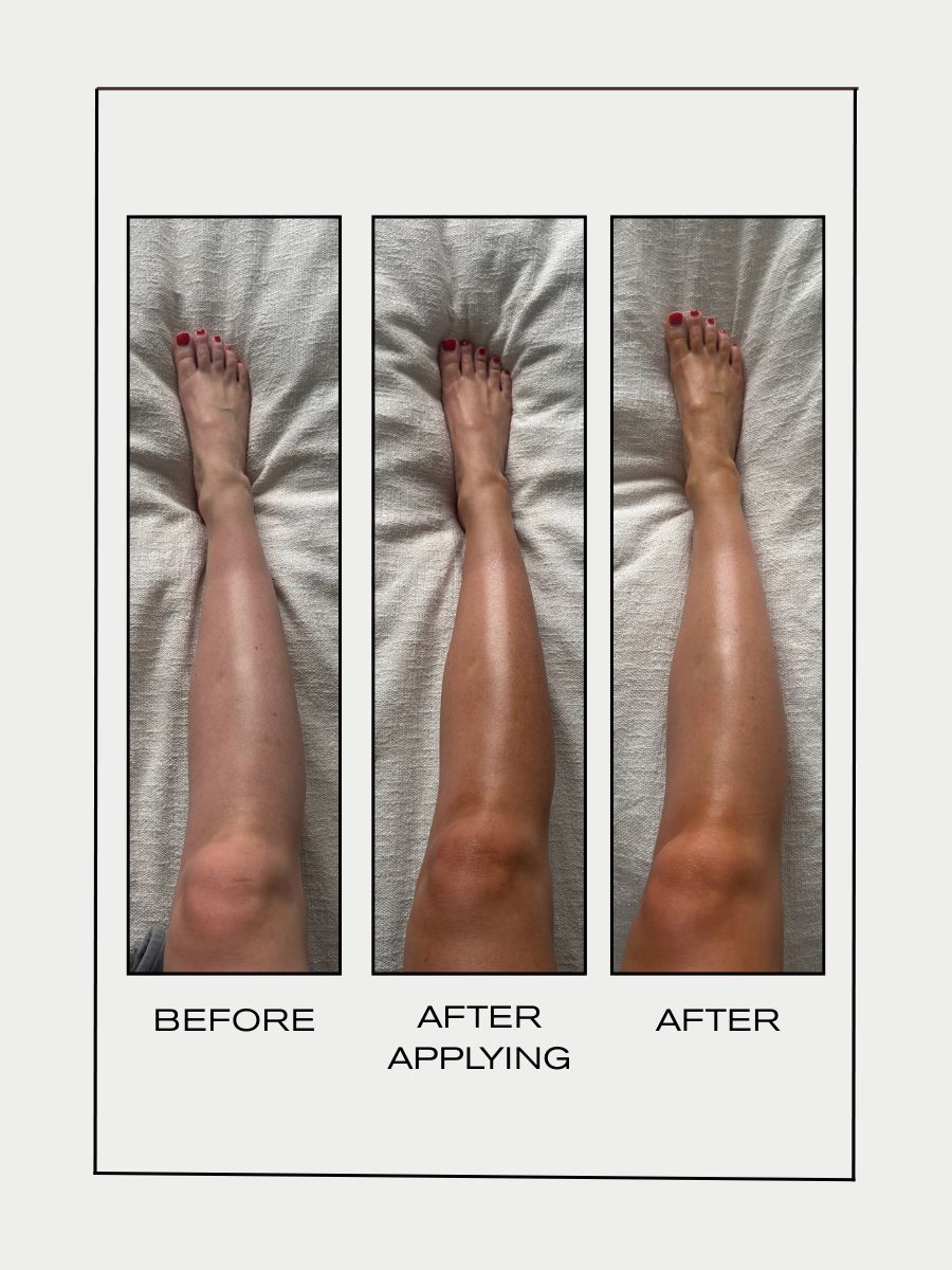Before, during and after applying St Tropez mousse fake tan