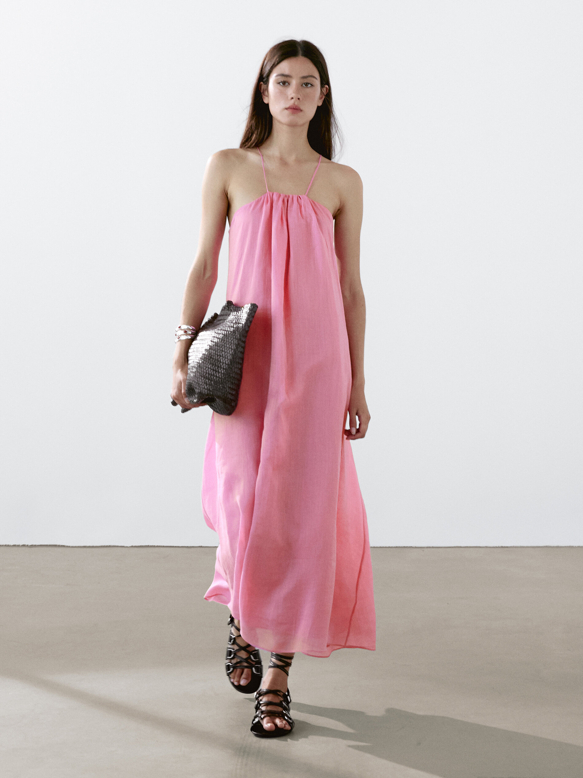 Long Gathered Halter Neck Dress