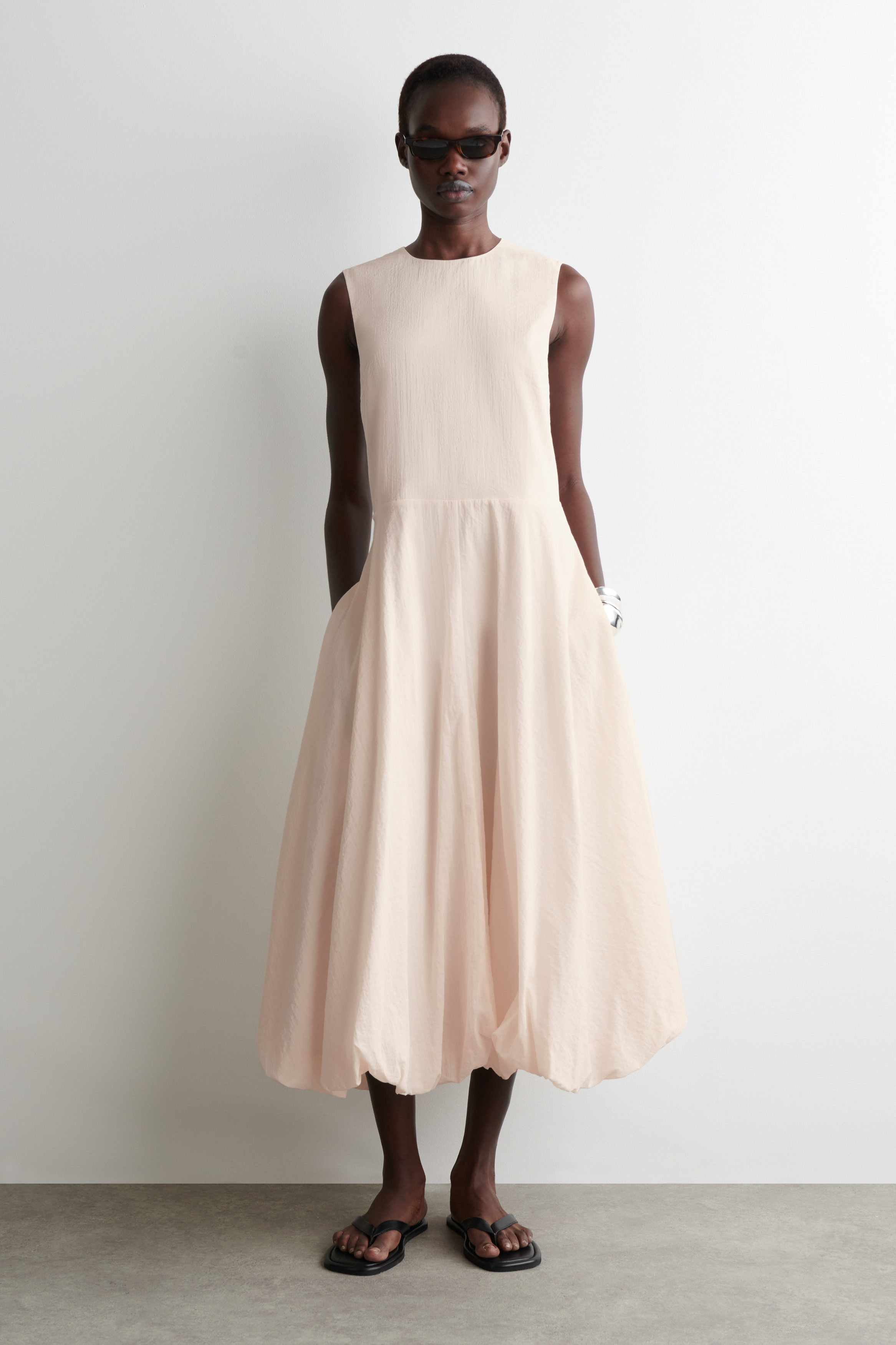 Sleeveless Bubble-Hem Midi Dress