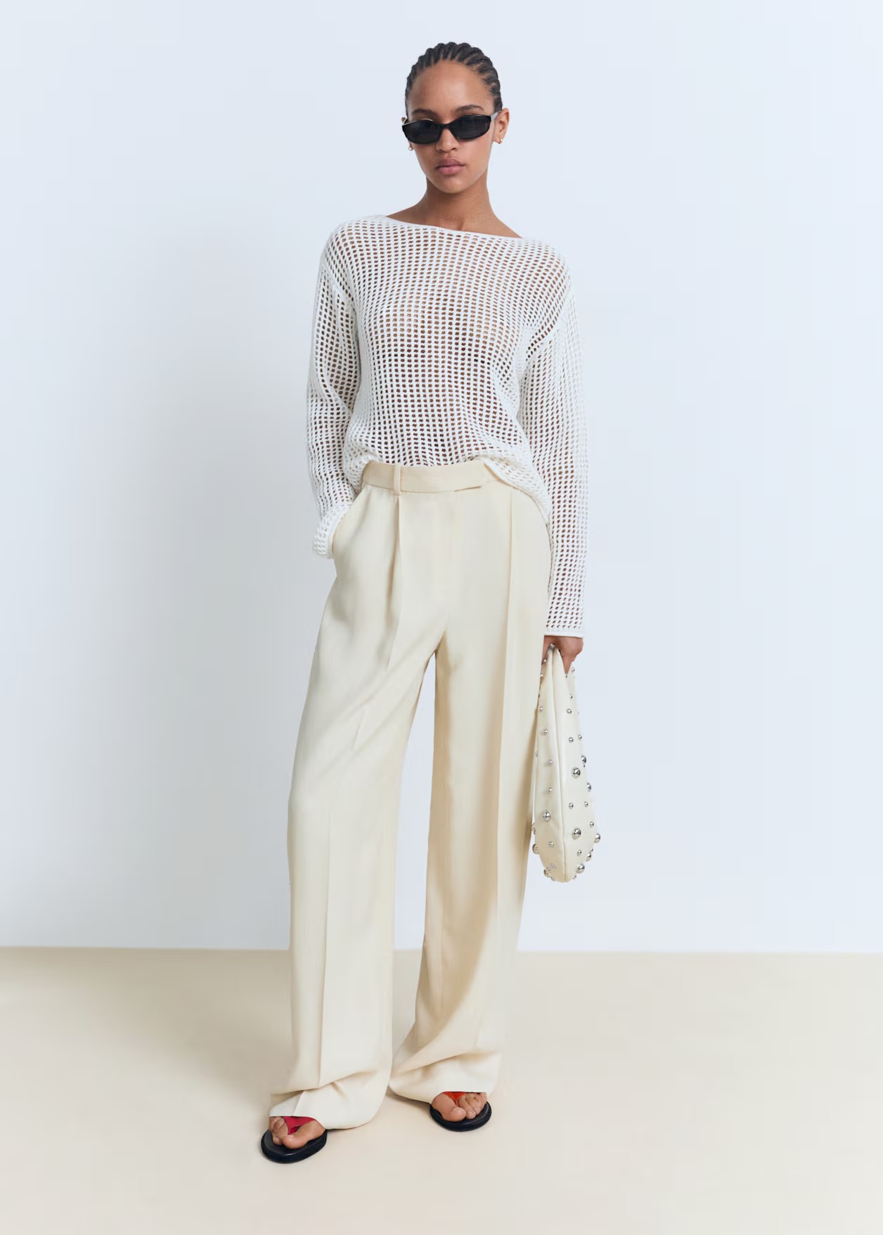 MANGO, Long-Sleeved Crochet Sweater 