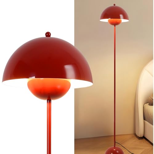 Cosylux Modern Floor Lamp for Living Room, Industrial Tall Standing Lamp for Bedroom, Metal Shade Reflecting Light Reading Floor Lamp for Office, Nursery Room, Corner(dark Red)