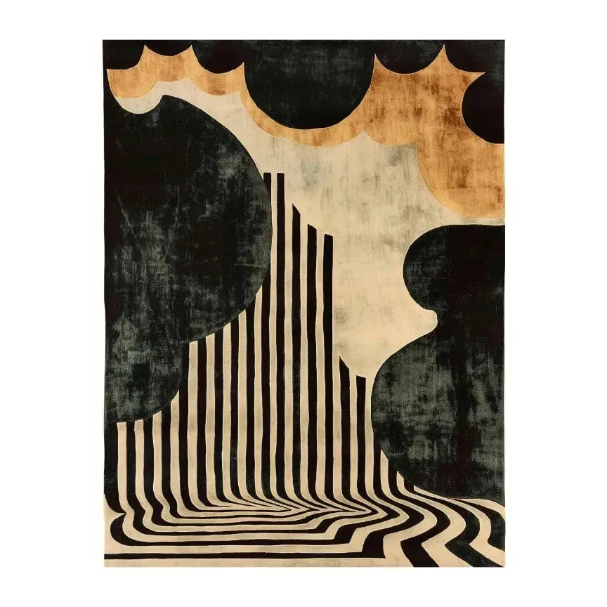 Black and Gold Striped Hand Tufted rug 