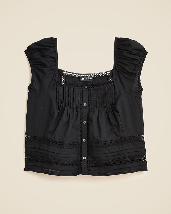 Cap-Sleeve Lace-Trim Top in Cotton Voile