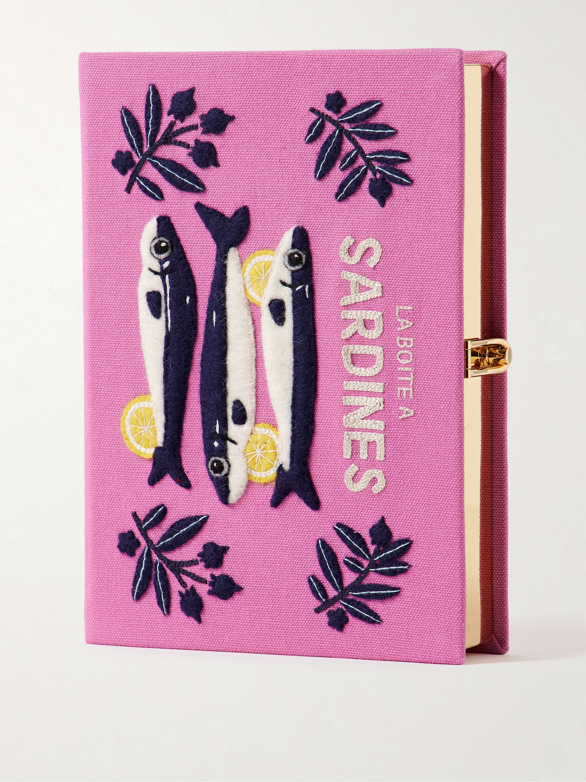 Sardines Embroidered Appliquéd Canvas Clutch
