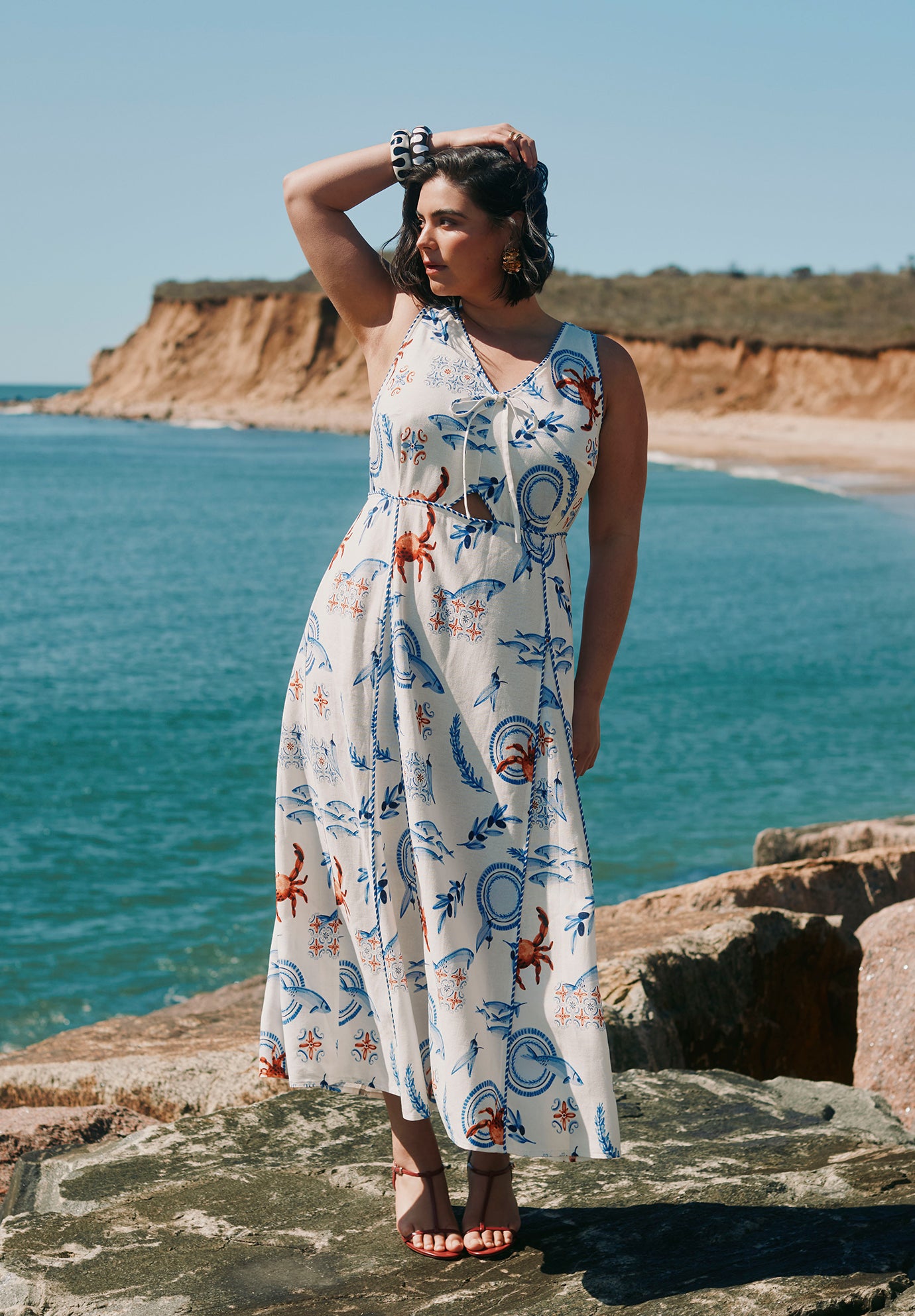 Roping Detail Printed Maxi Dress