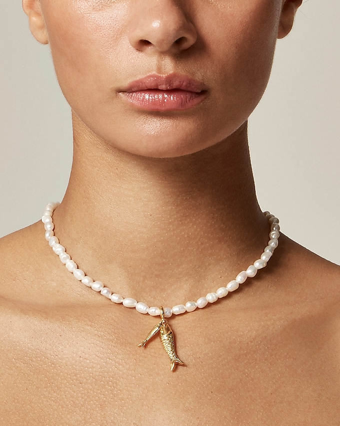 Nautical Pearl Fish Charm Necklace