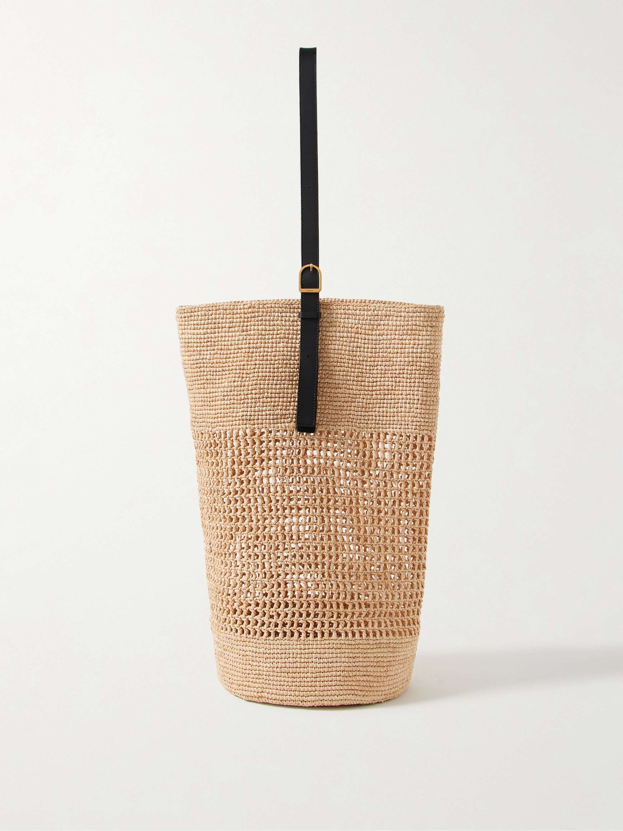 Billie Leather-Trimmed Raffia Bucket Bag