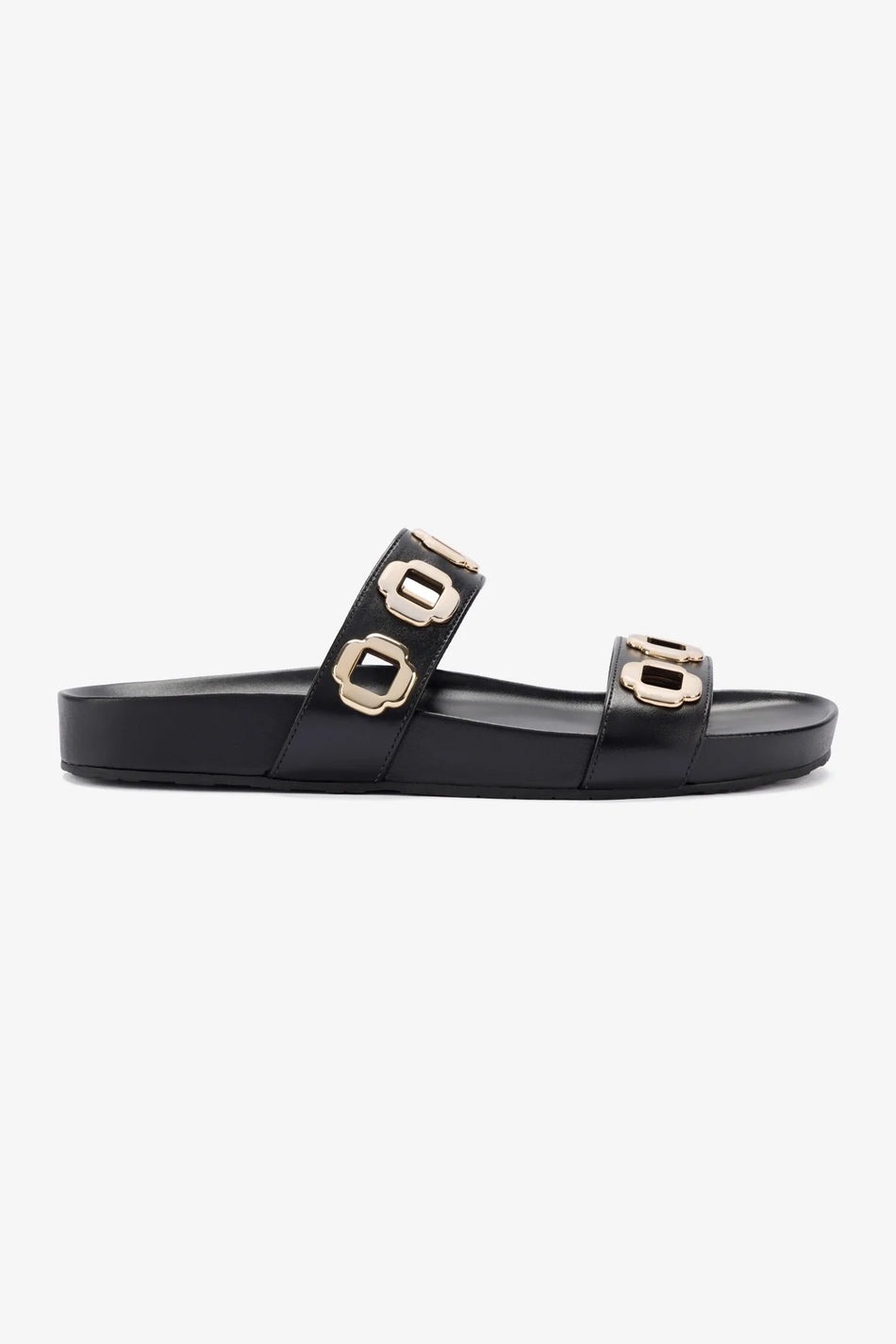 Larroudé, Milan Flat Sandal in Black Leather