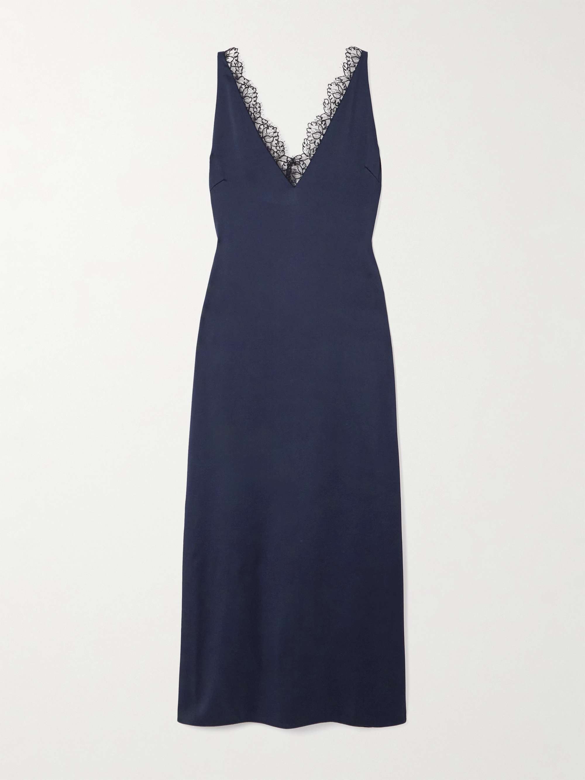 Lace-Trimmed Satin Midi Dress