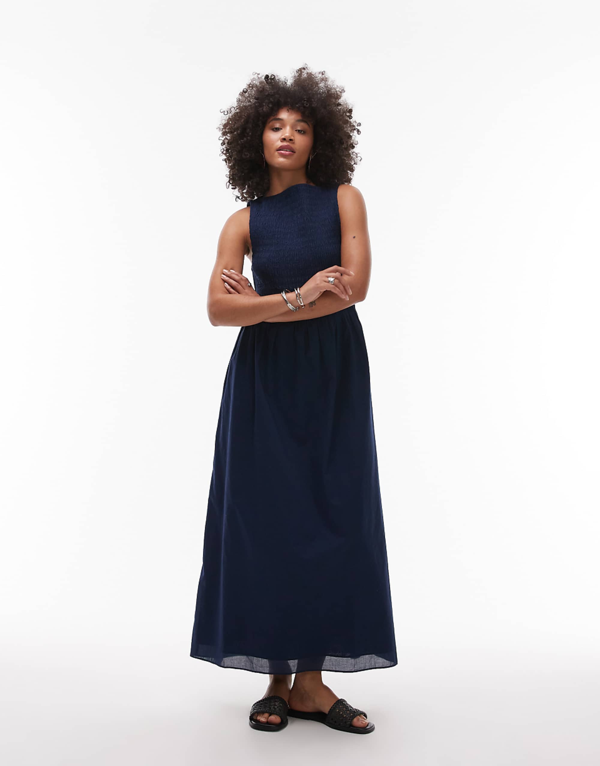 & Other Stories Boat Neck Maxi Dress With Smocked Bodice in Blue