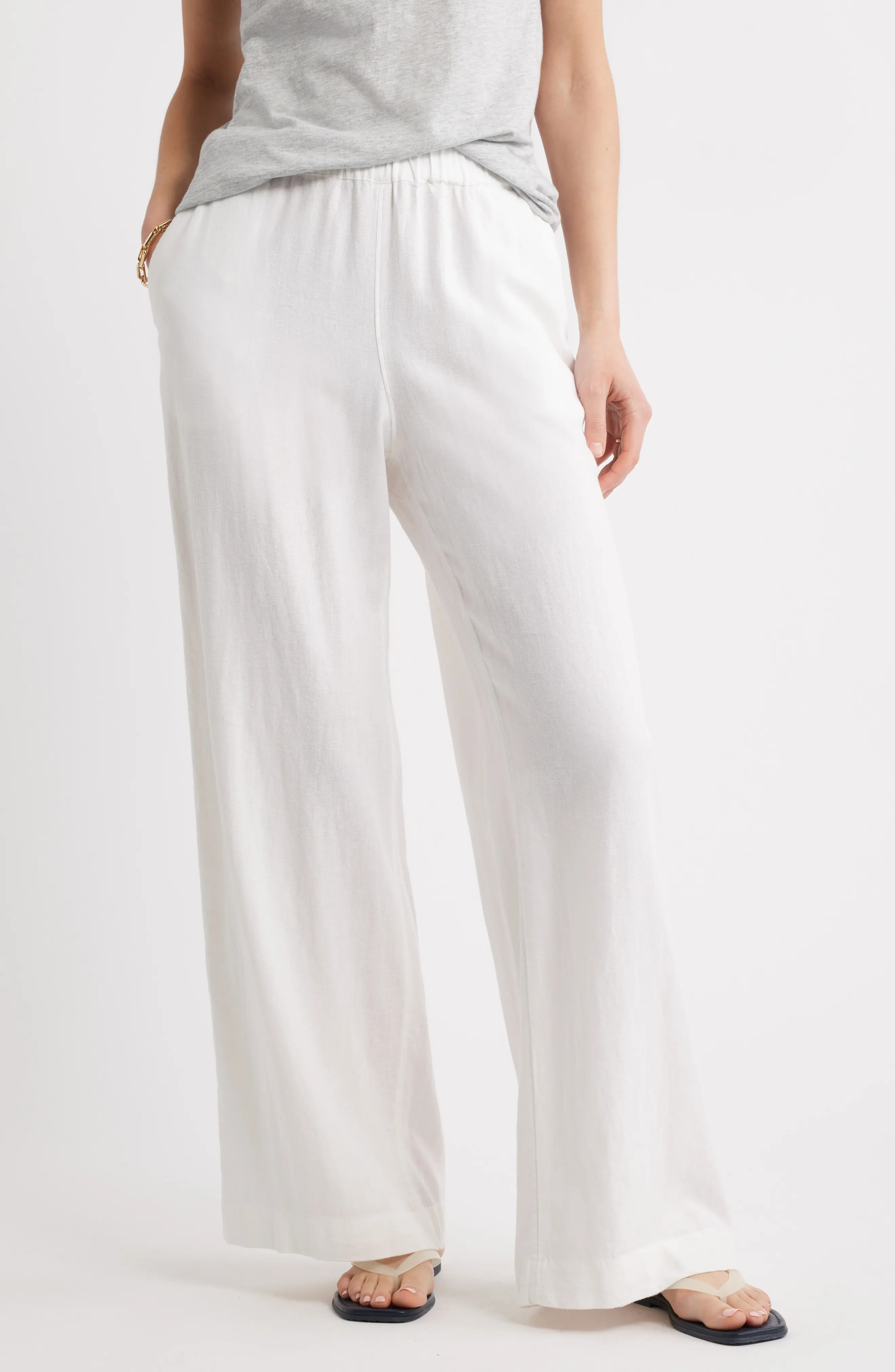 Wide Leg Pull-On Linen Blend Pants