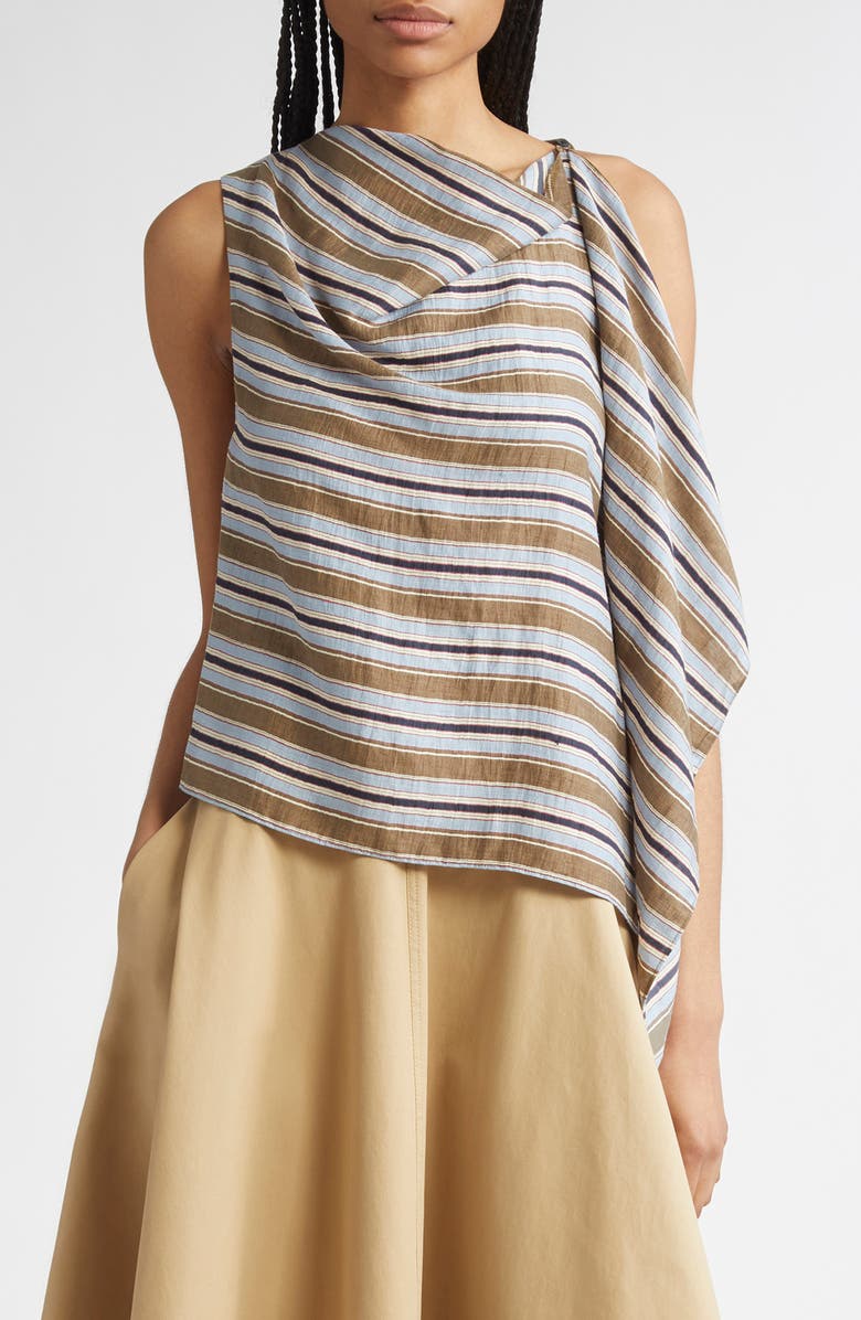 Lota Stripe Side Drape Sleeveless Top
