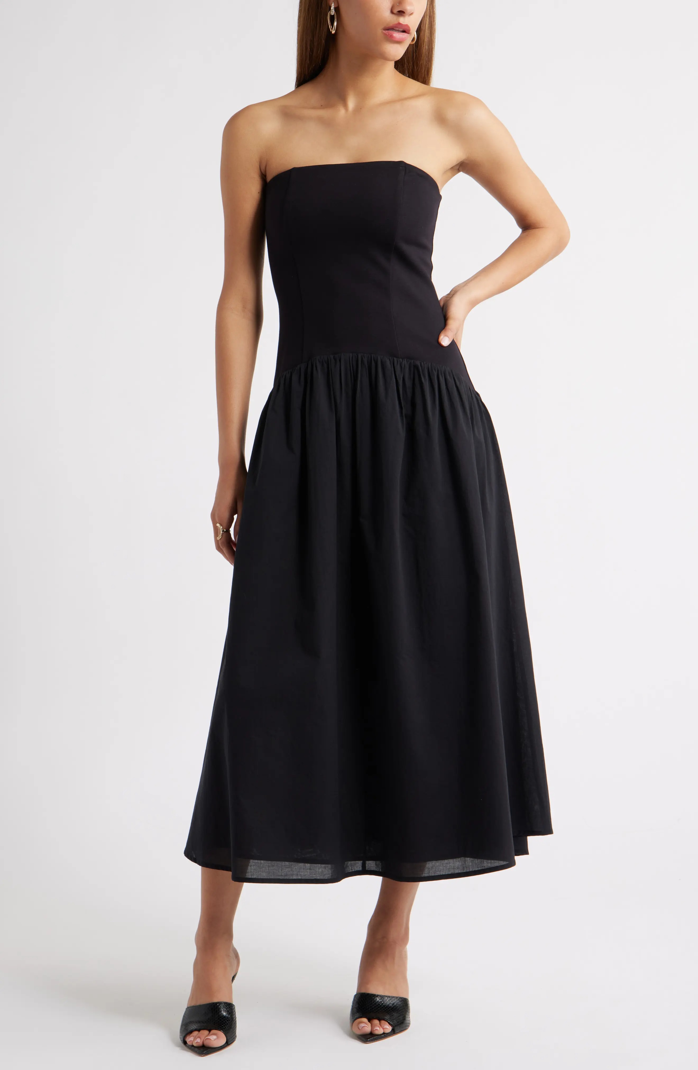Curved Waist Strapless Maxi Dress