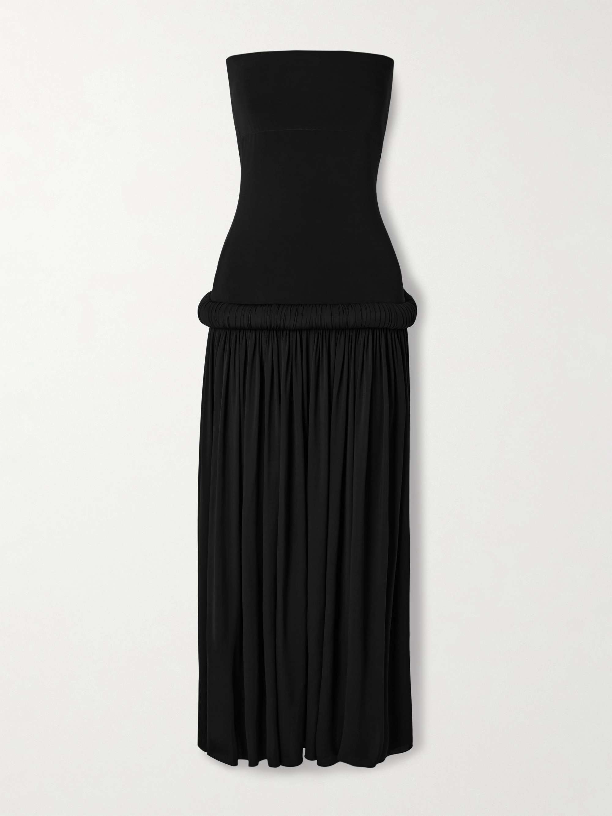 Strapless Pleated Stretch-Jersey Midi Dress