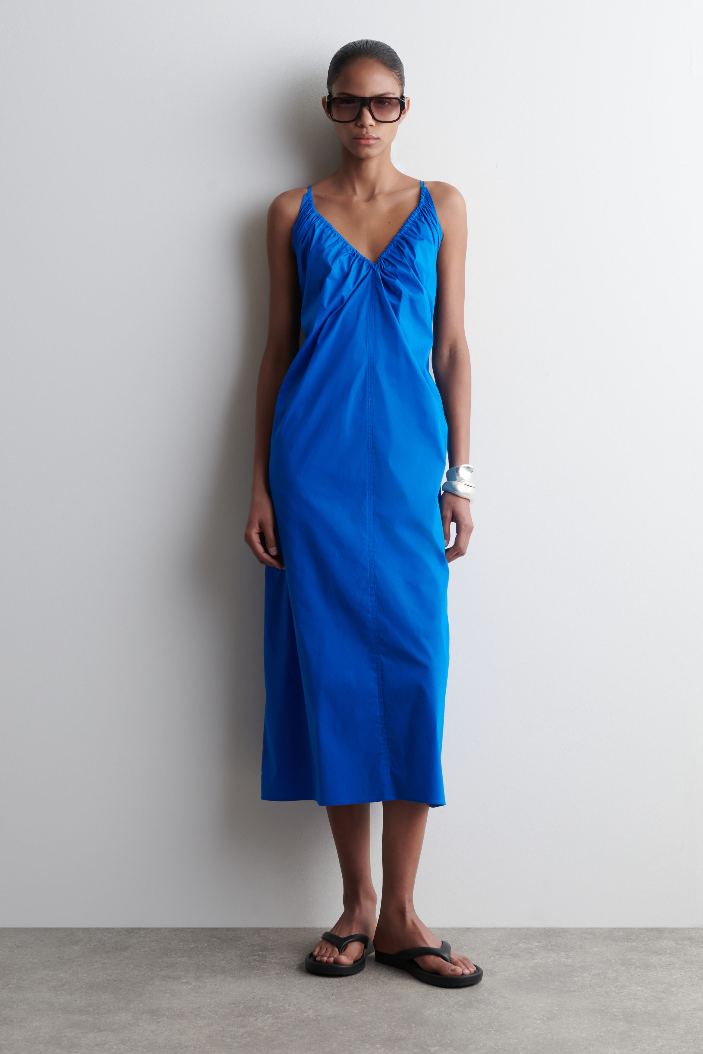 Gathered V-Neck Maxi Dress