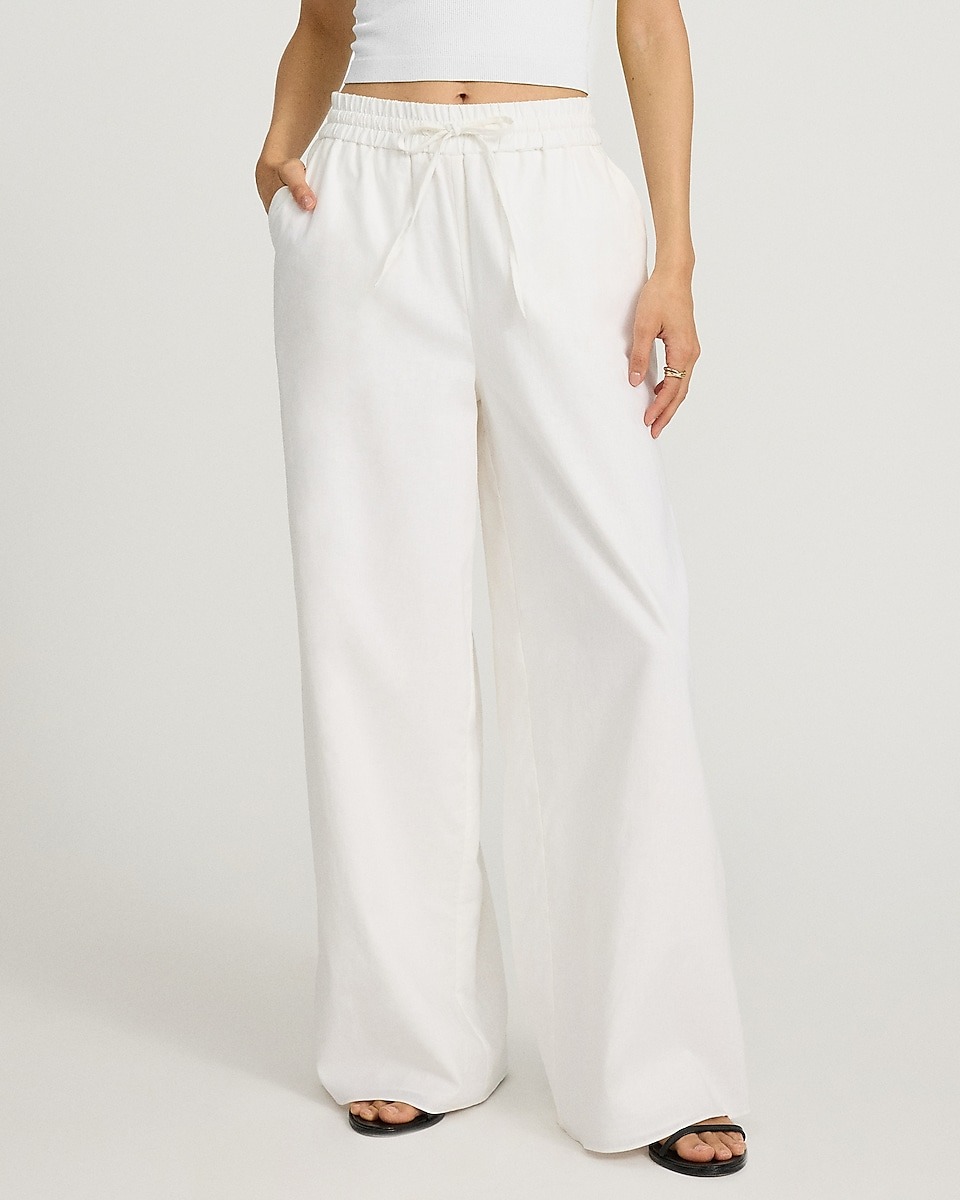 Express, Linen-Blend High Waisted Wide Leg Pull On Pant