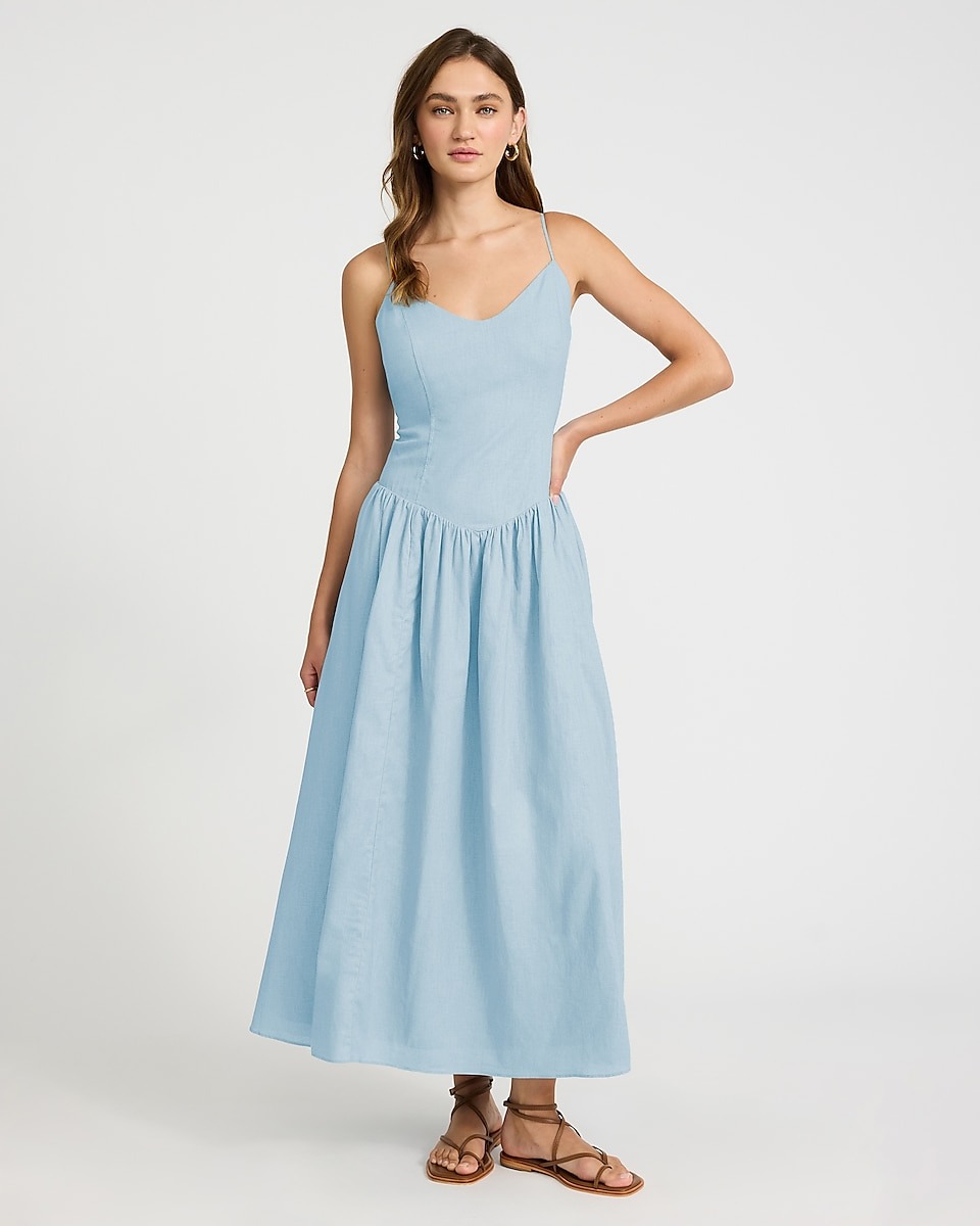 Express, Linen-Blend V-Neck Drop Waist Midi Dress