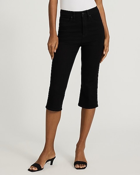 Express, High Waisted Black Hyper Sculpt Capri Jeans