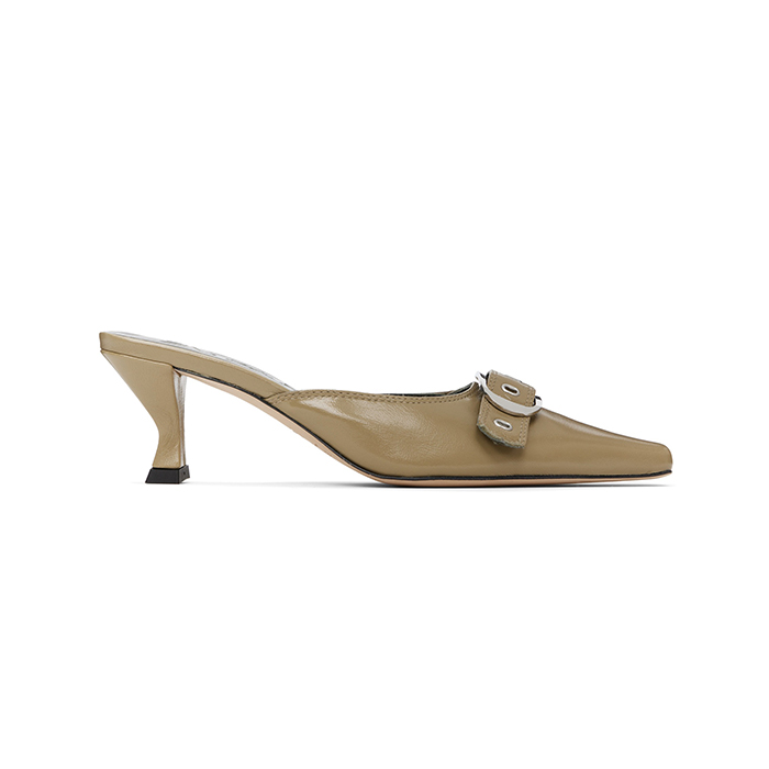 BY FAR, Taupe Evelyn Glossed Nappa Leather Heels