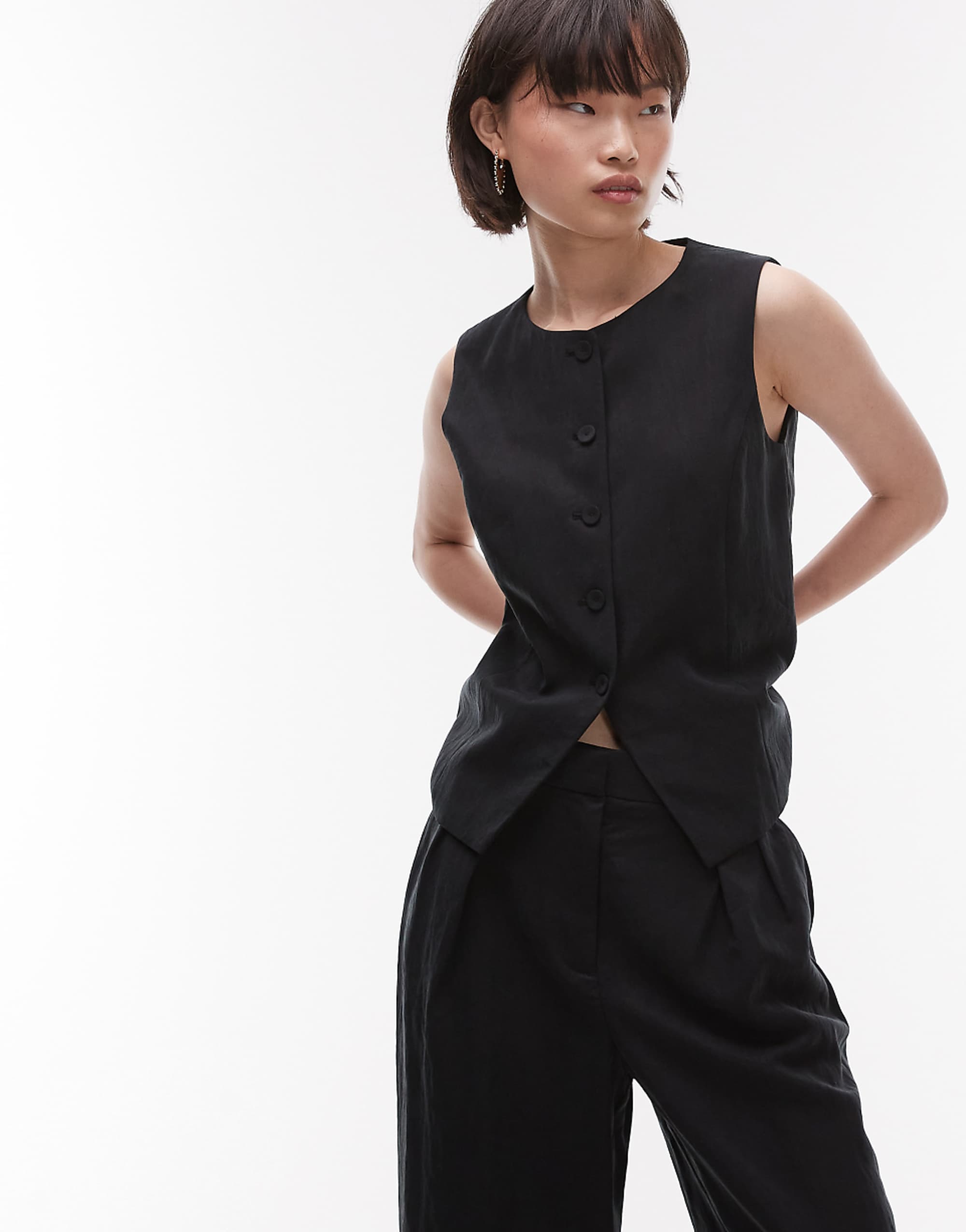 Mango Round Neck Vest in Black - Part of a Set
