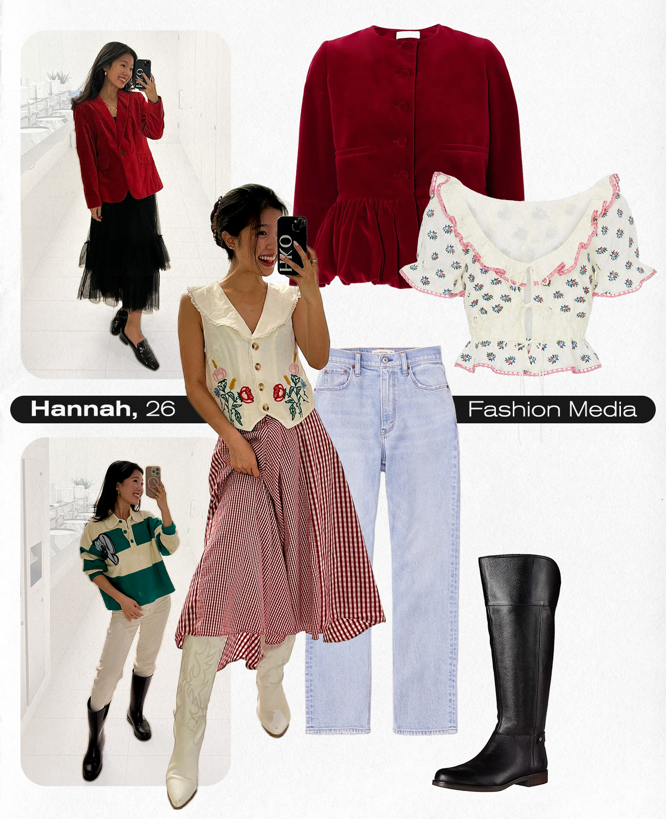 Photo collage of Gen Z corporate work outfits.