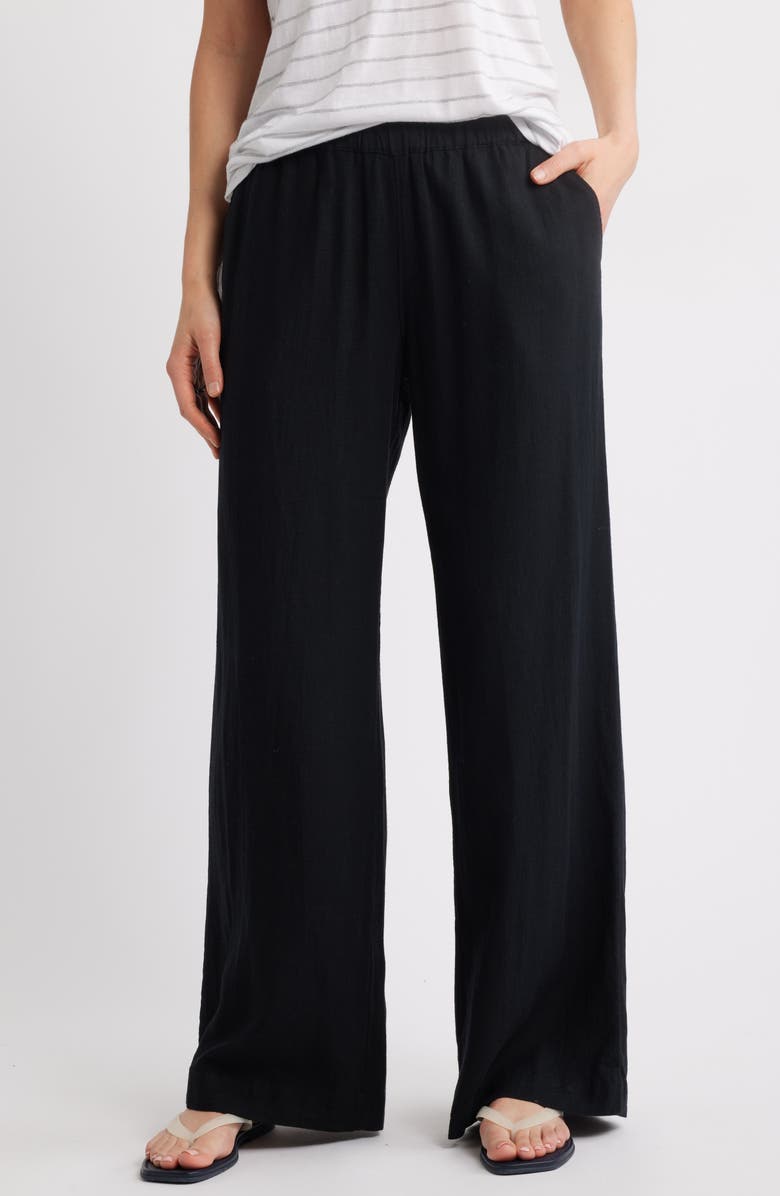 Wide Leg Pull-On Linen Blend Pants