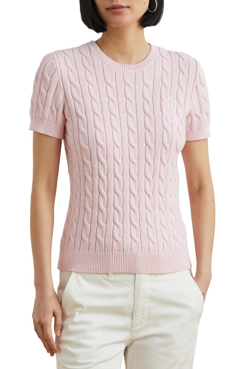 Cable Stitch Short Sleeve Cotton Sweater