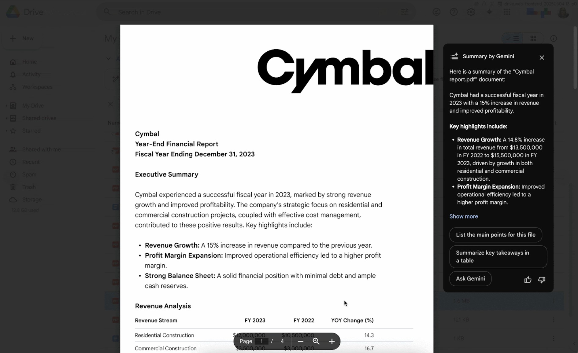 Gemini in Drive pdf summary
