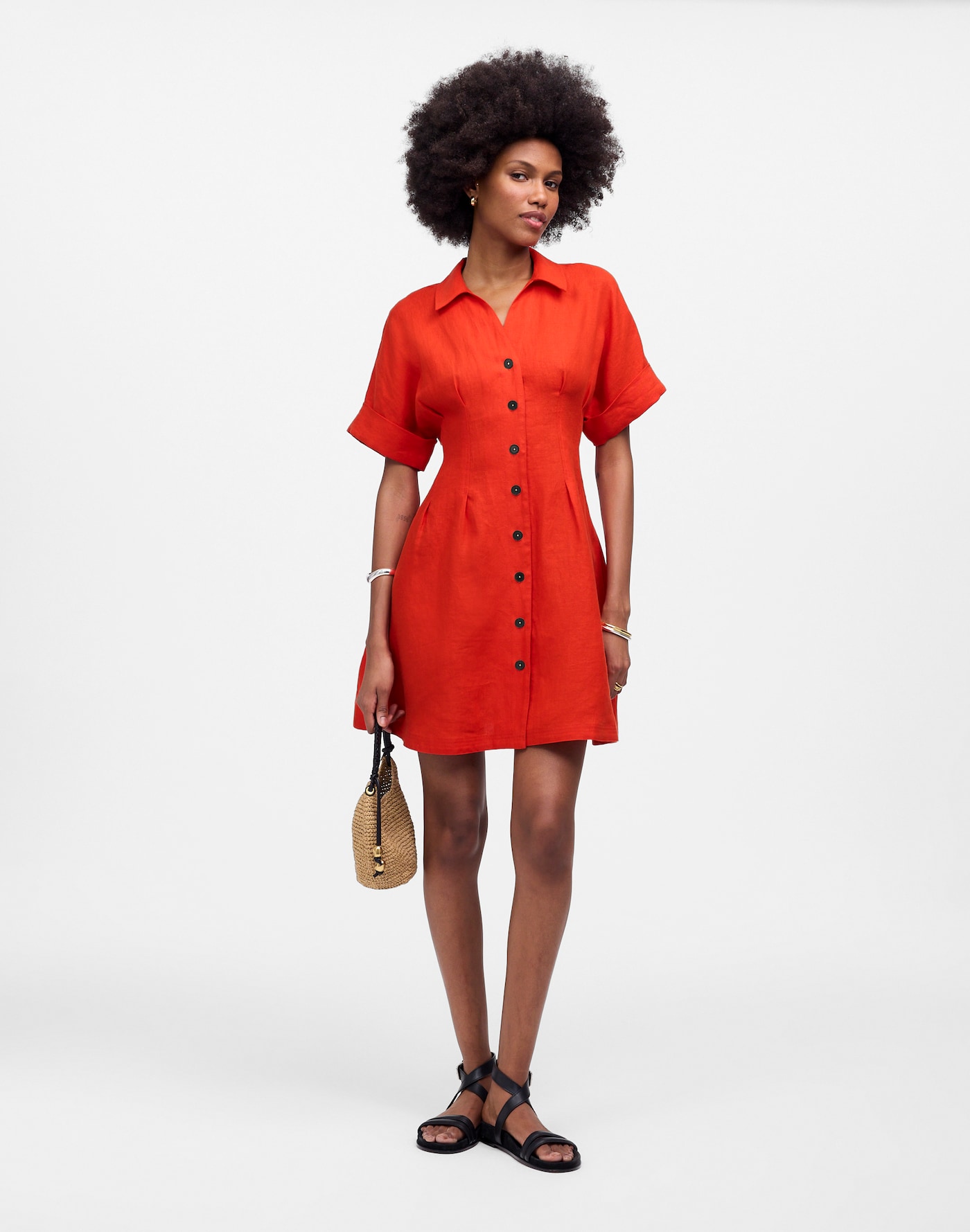 MW, Pleated Mini Shirtdress in 100% Linen