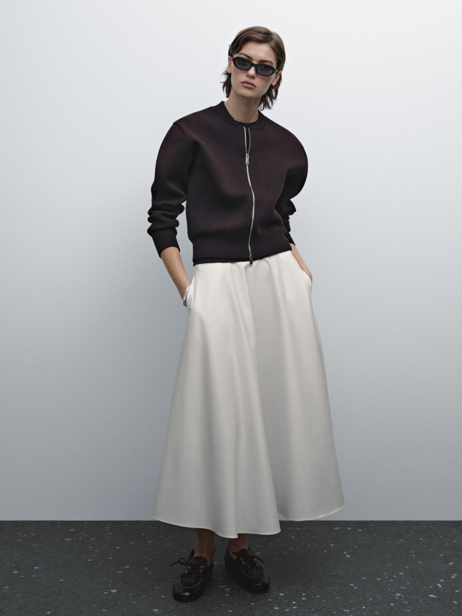 Cotton Blend Poplin Midi Skirt