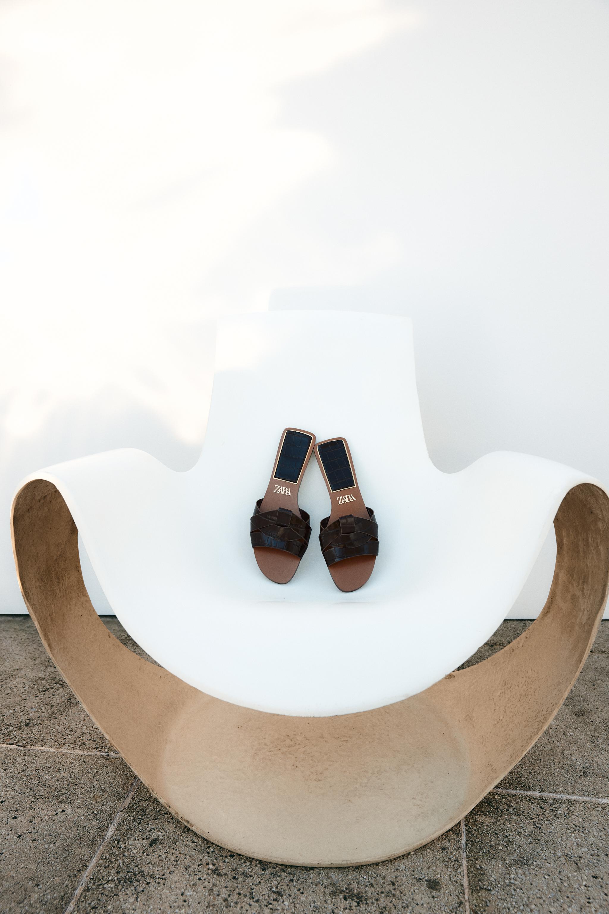 ZARA Embossed Leather Flat Sandals