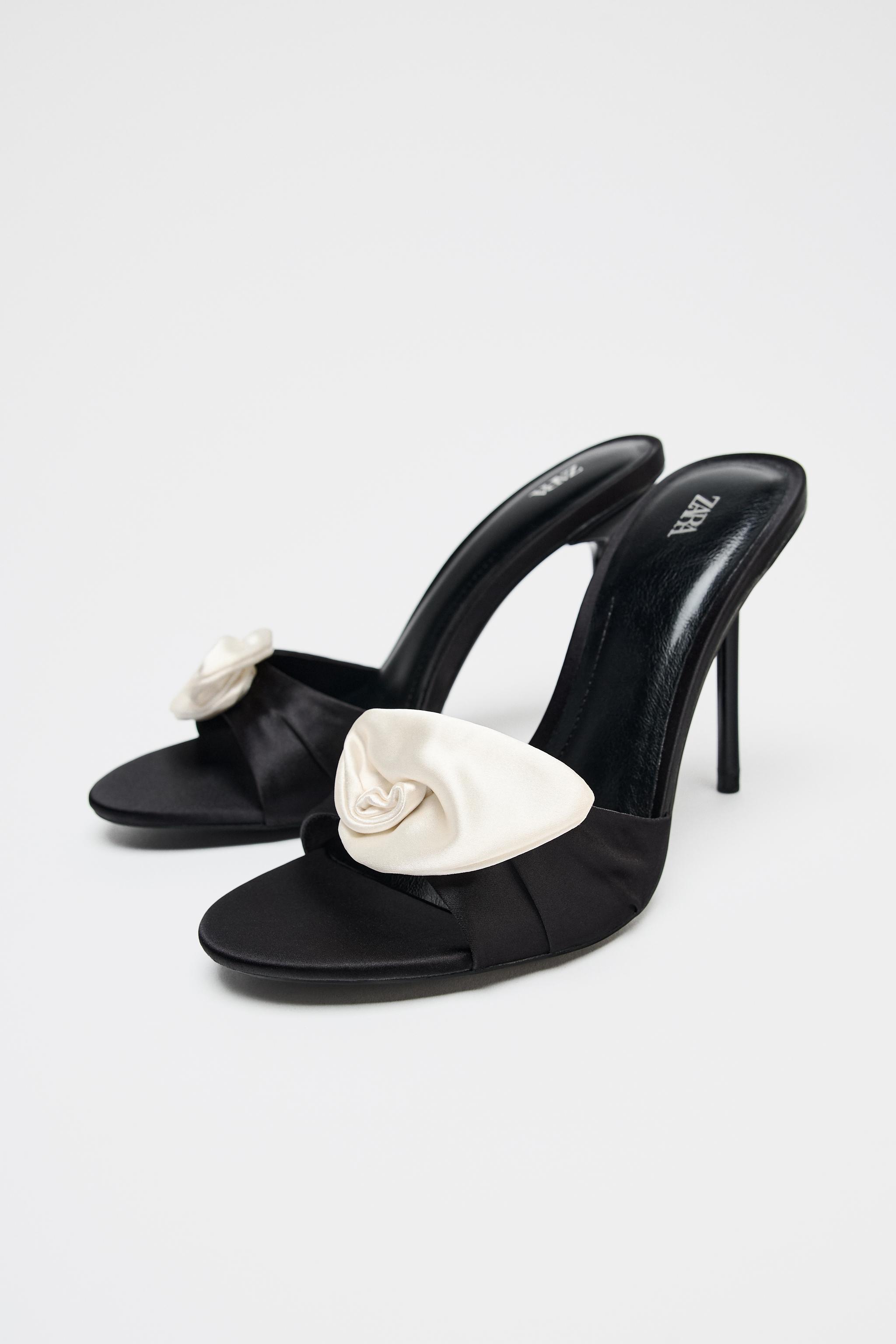 ZARA Satin Effect Flower Heeled Sandals