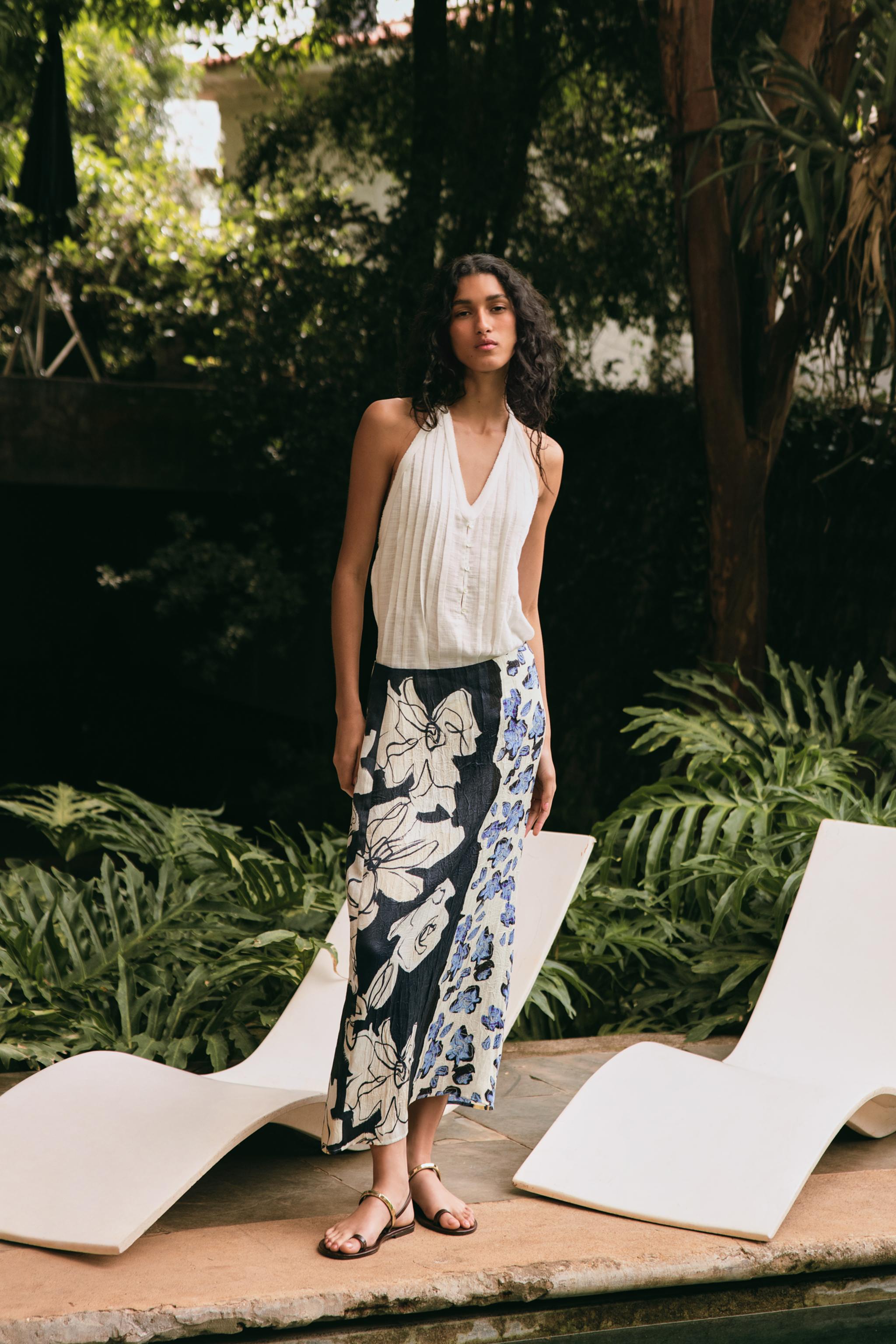 Satin Printed Midi Skirt