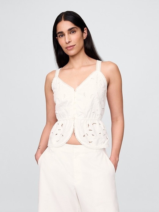 Gap, Linen-Blend Eyelet Peplum Top